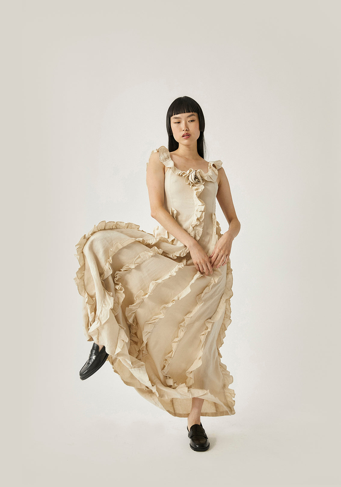 Medusa Ruffle Maxi Dress | Cream