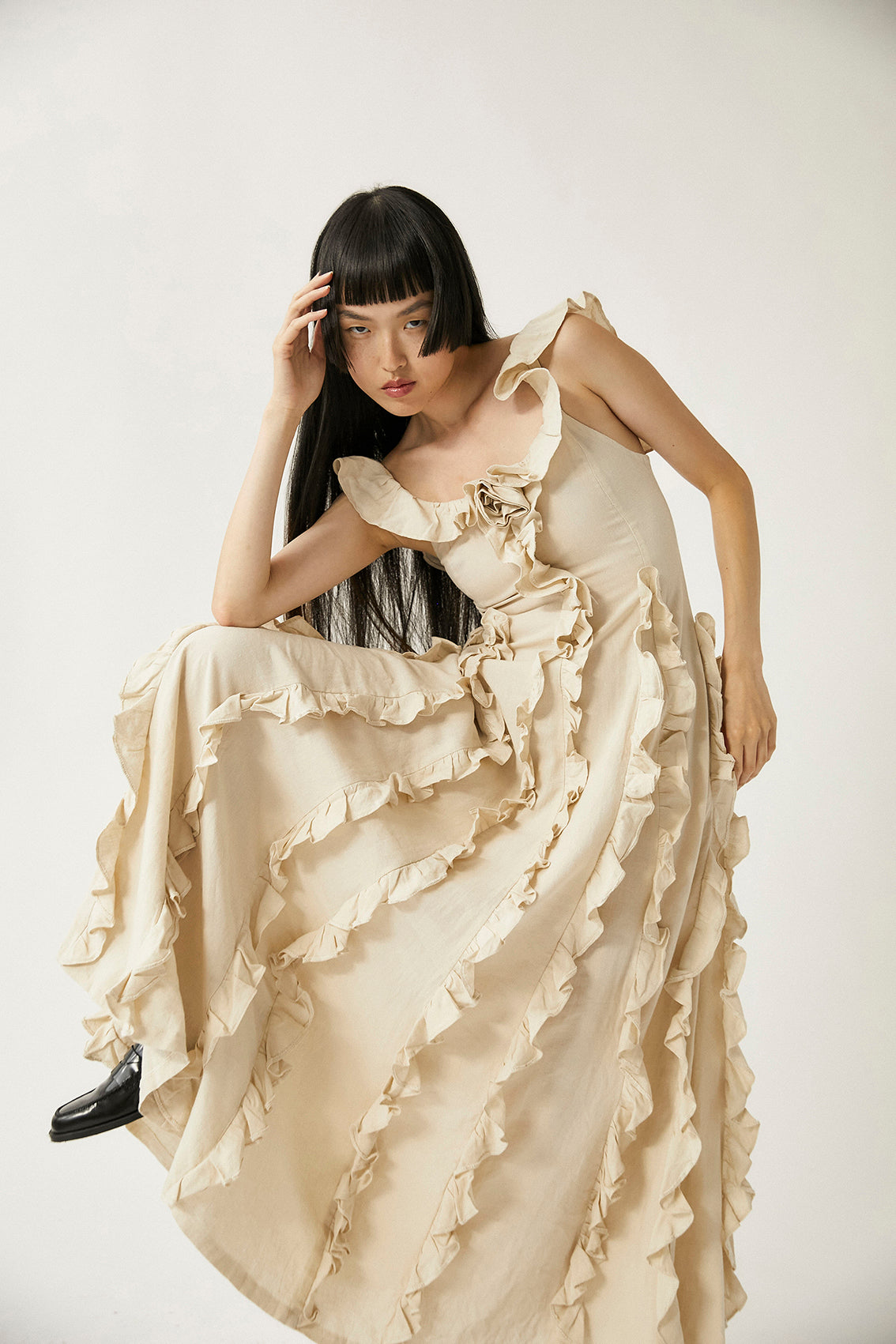 Medusa Ruffle Maxi Dress | Cream