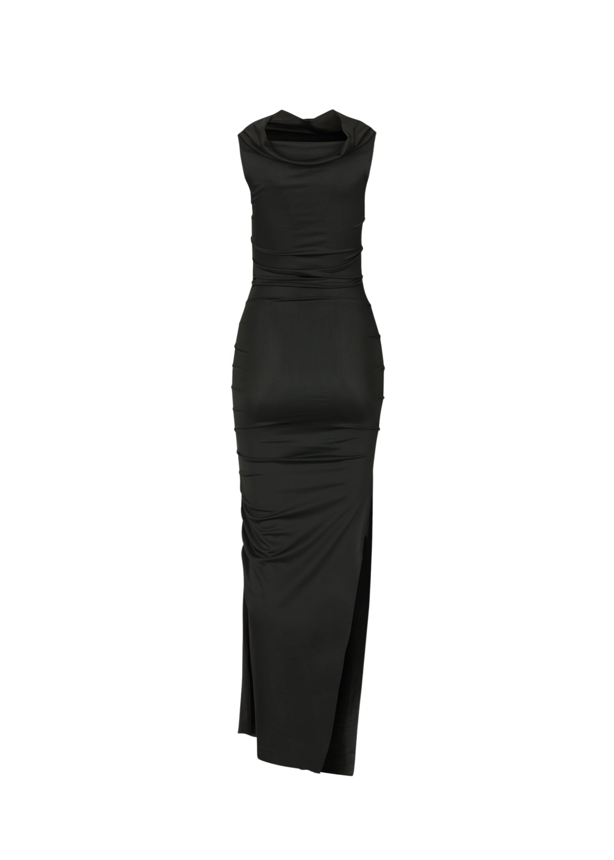 Charlie Dress in Onyx — maxi cowl neckline dress, front view, All My Love