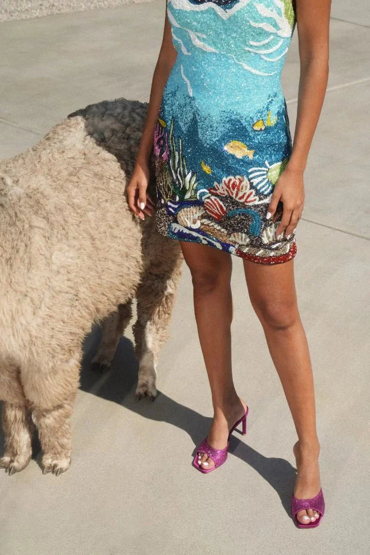 Mira Mini Beaded Dress Blue