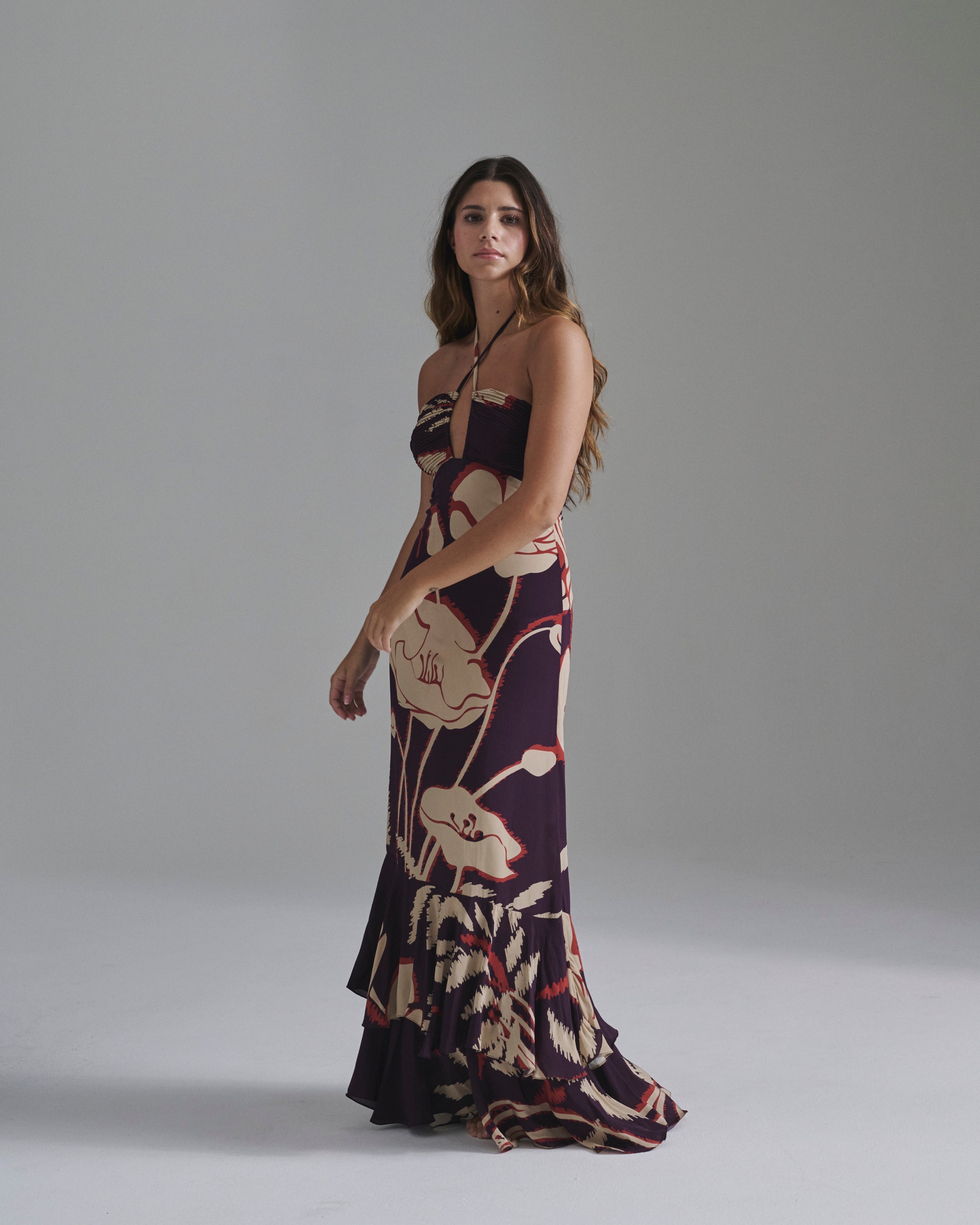 Sevillana Crepe Chine Dress / Purple Gladiolos