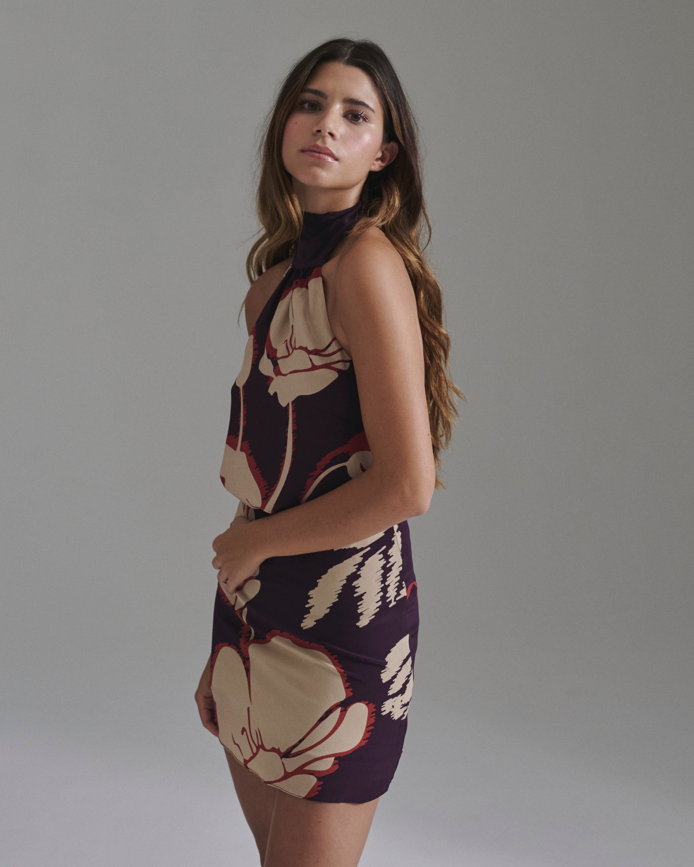 Carmelita Crepe Chine Mini Skirt / Purple Gladiolos