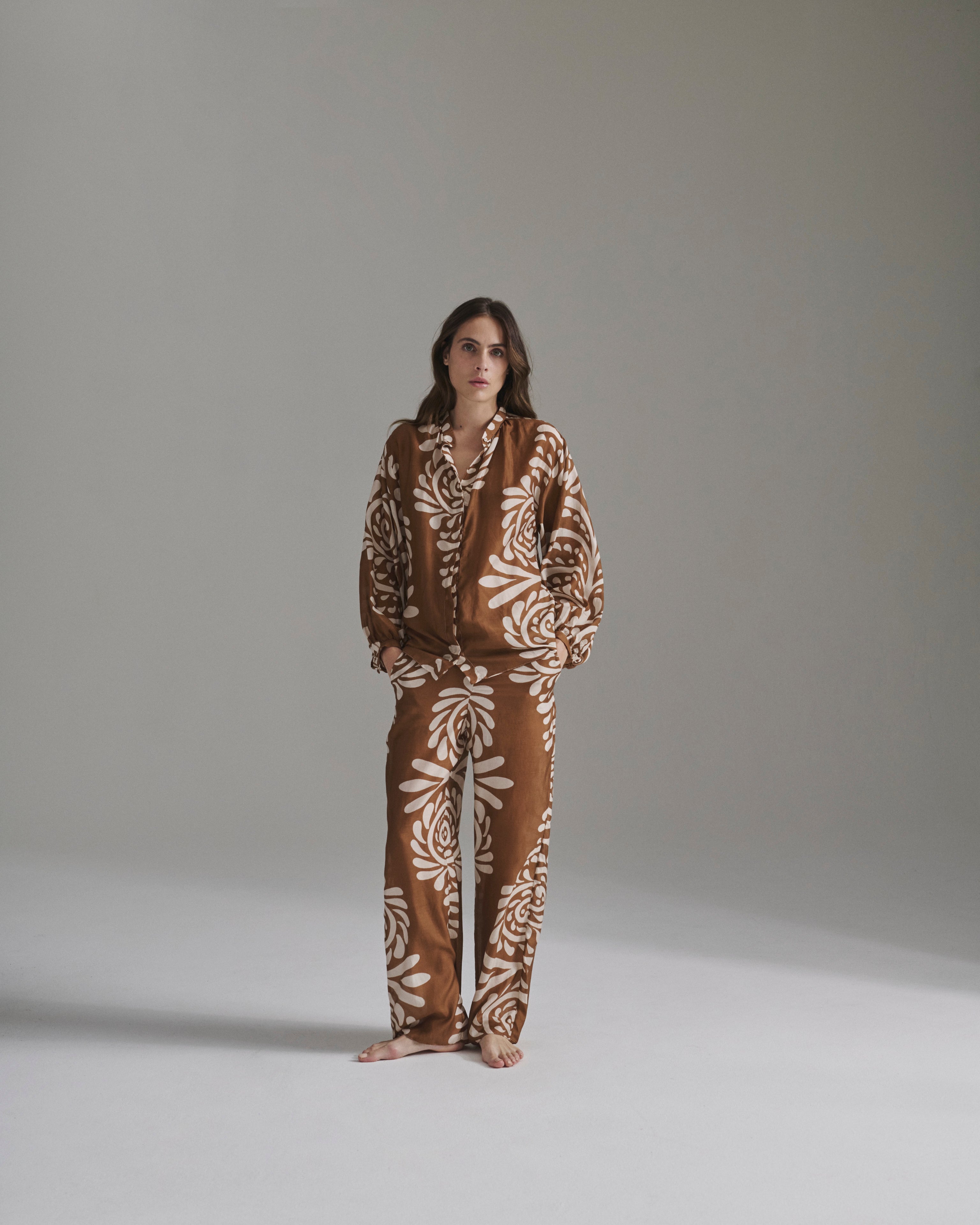 San Benito Cotton Silk Pants / Brown Arabesque