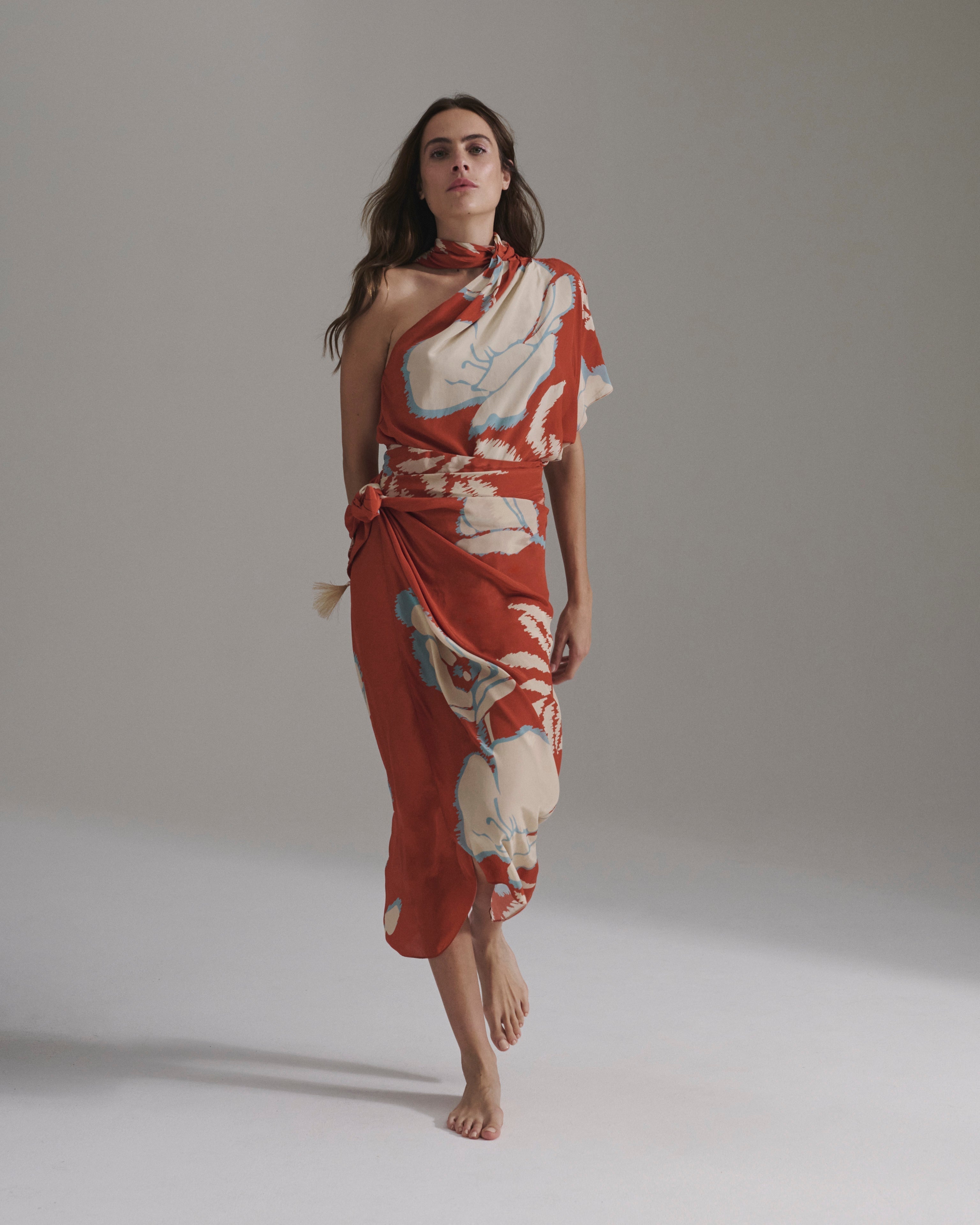 Chiminango Crepe Chine Blouse / Orange Gladiolos