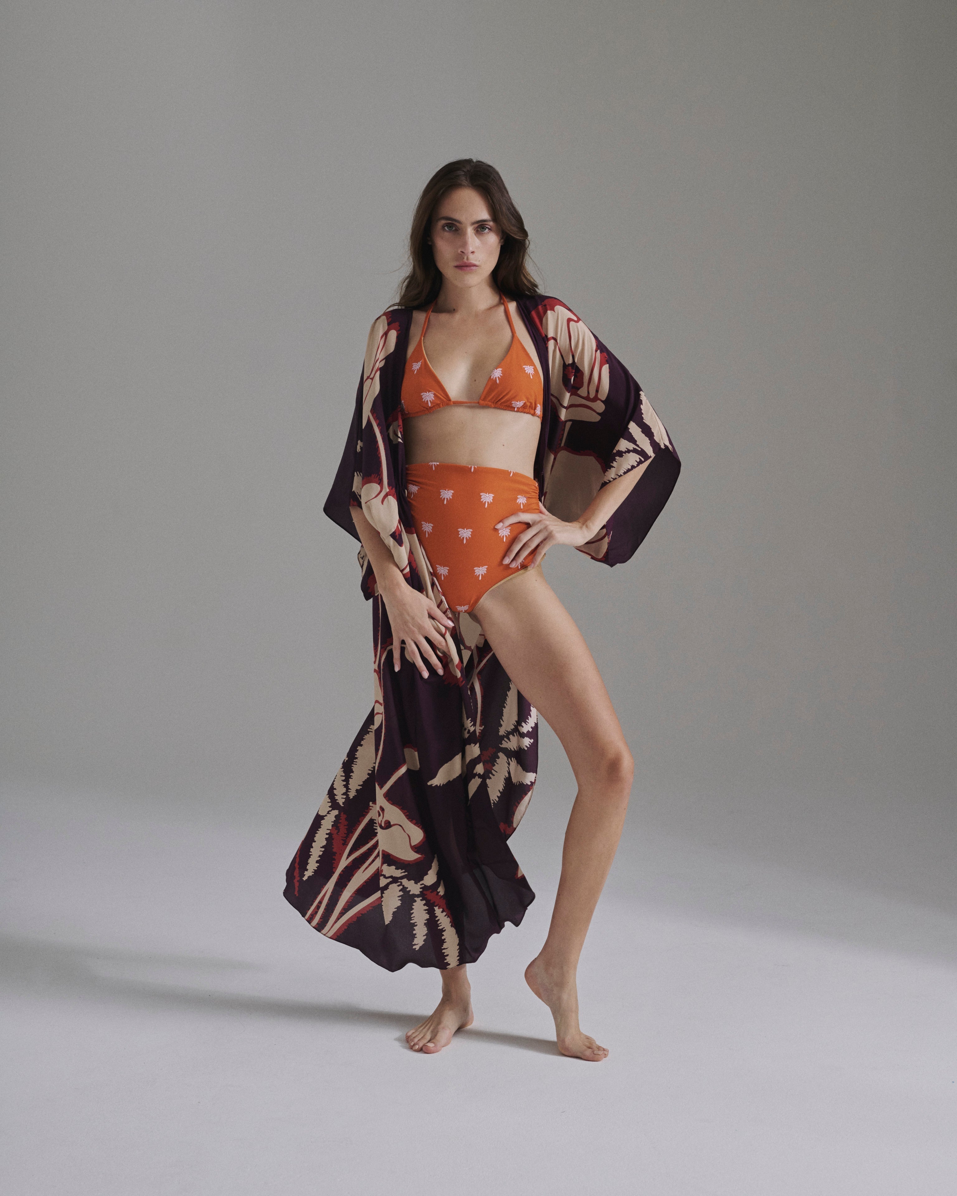 Victoria Embroidered Bottom / Orange Lilac Polka Palms