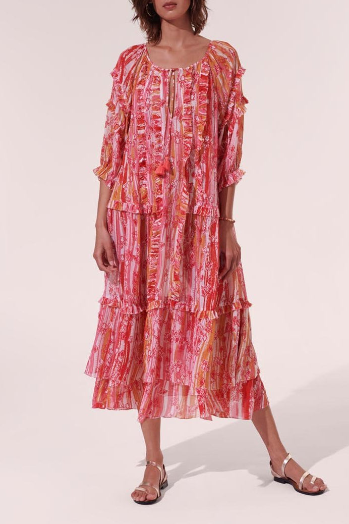 Midi Dress Amanda - Pink Tie Dye Rose - Poupette St Barth