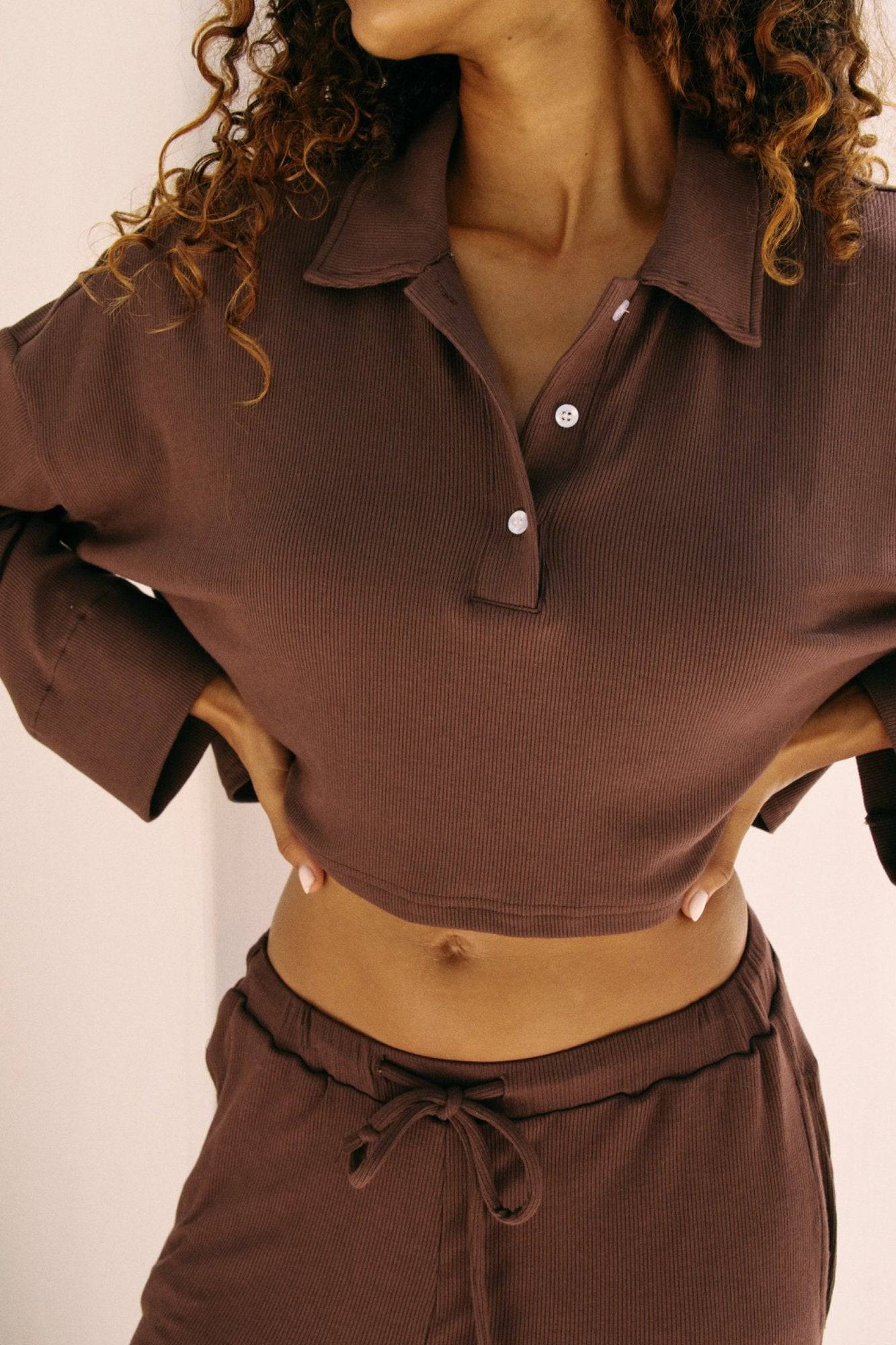 Riot Lounge Rory Wide Leg Pant in chocolate fabric, stylish apparel bottoms with a relaxed fit and wide-leg design.