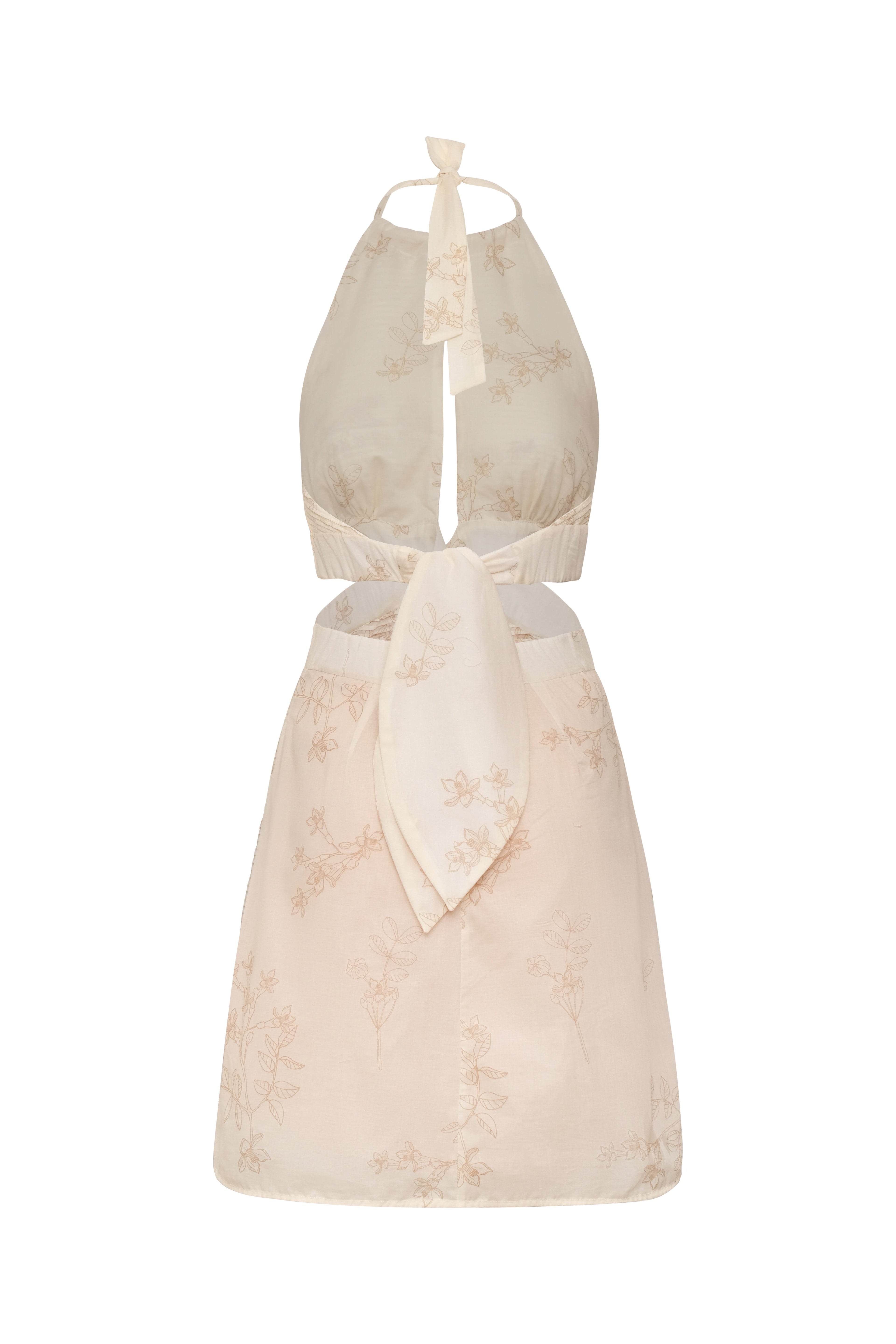 San Agustin Pleated Cotton Mini Dress / Ivory Guayacan