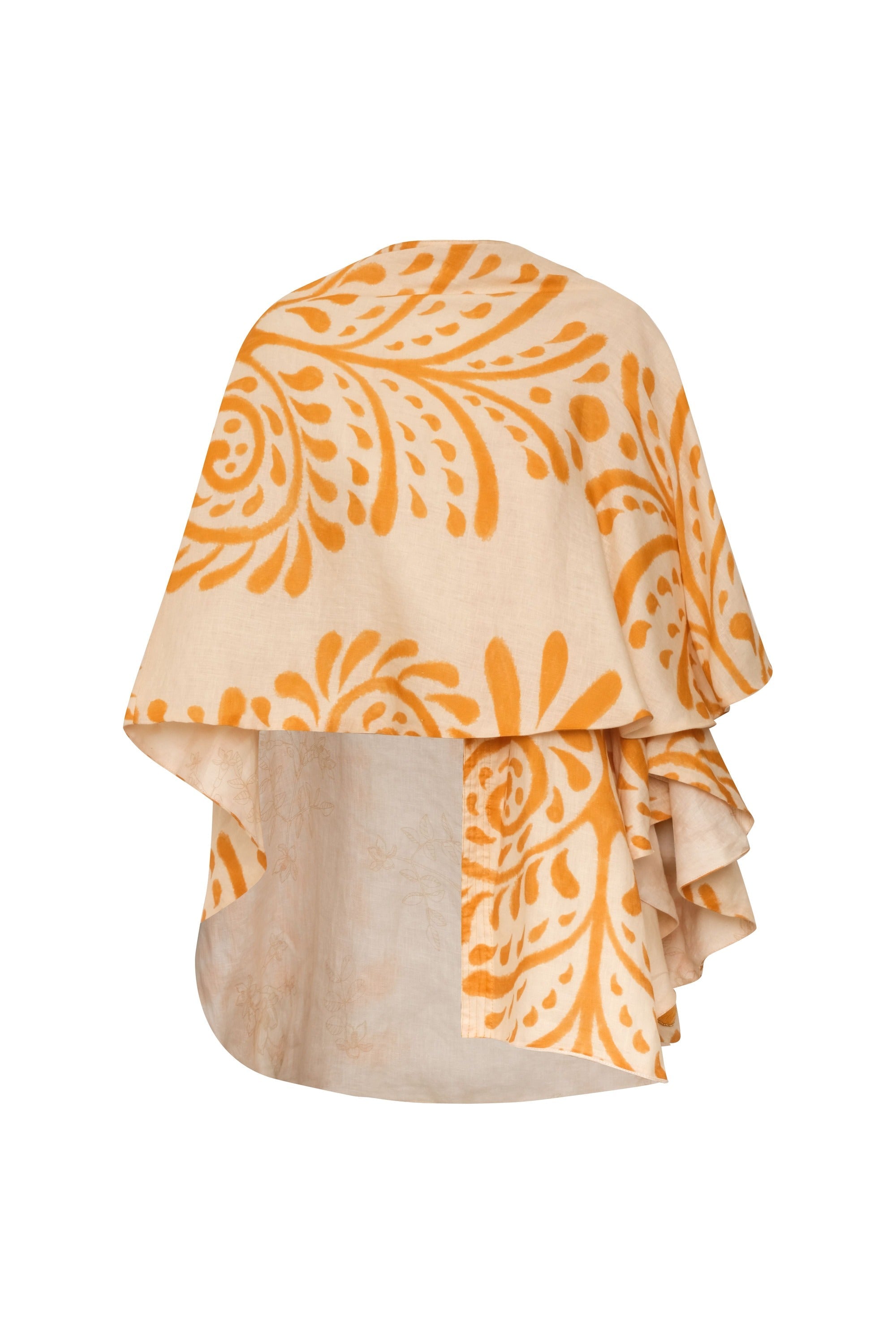 Cavalo Hand Embroidered Linen Poncho / Ecru Yellow Arabesque