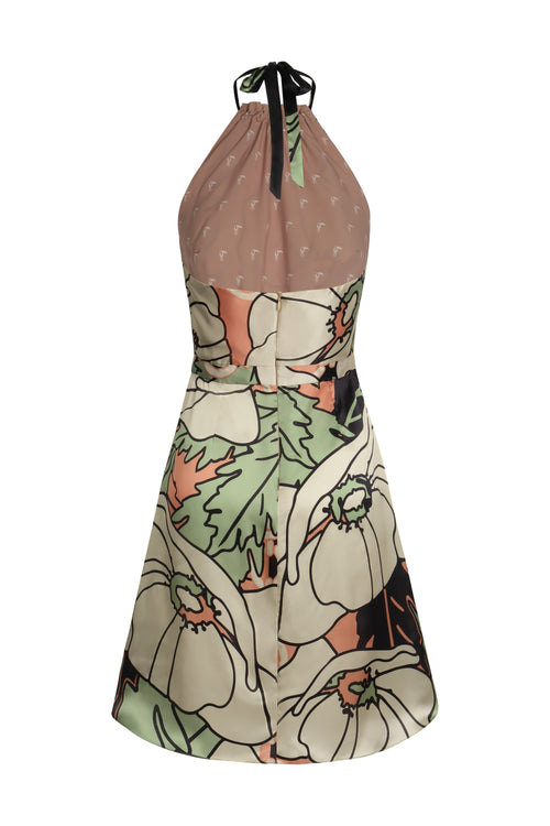 Atardecer de Verano Satin Silk Mini Dress / Sage Gladiolos Garden
