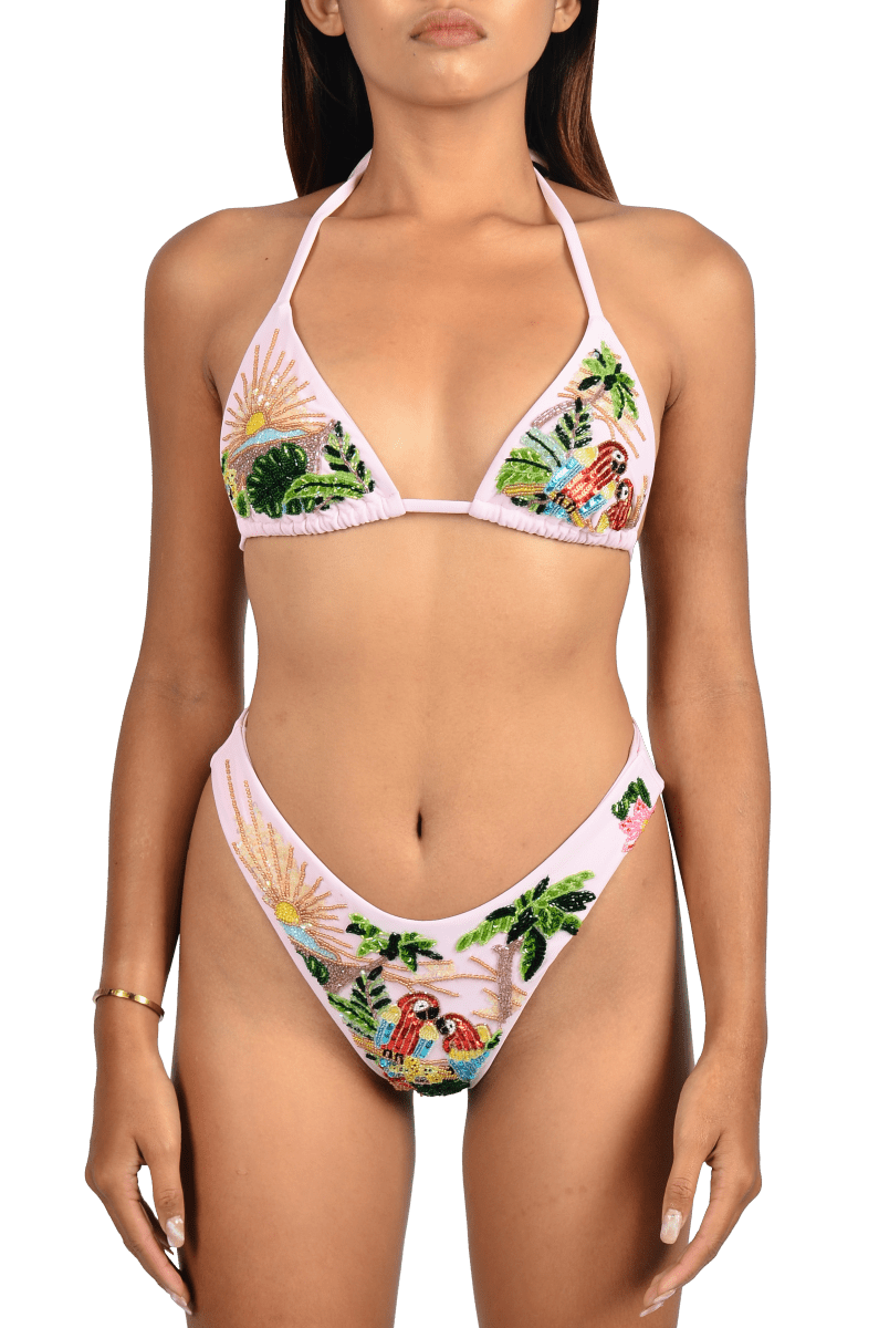 Charli Embellished Premium Tropical Bikini Bottom Pink