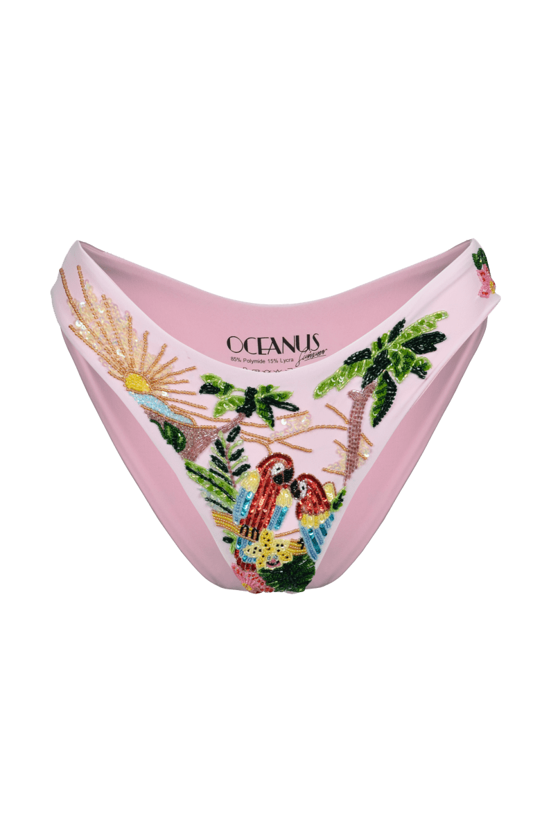 Charli Embellished Premium Tropical Bikini Bottom Pink