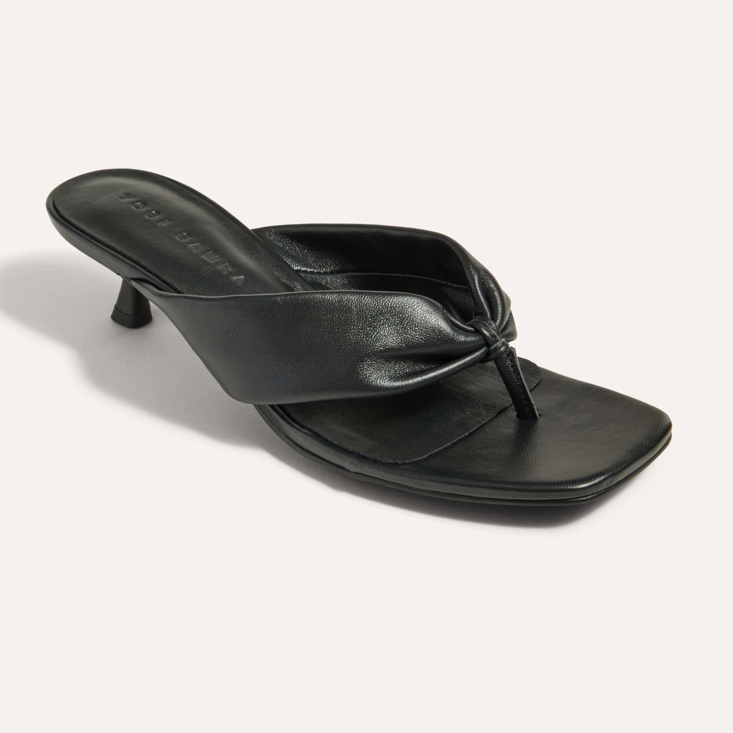 Eva Thong Kitten Heel Mule in Black Leather