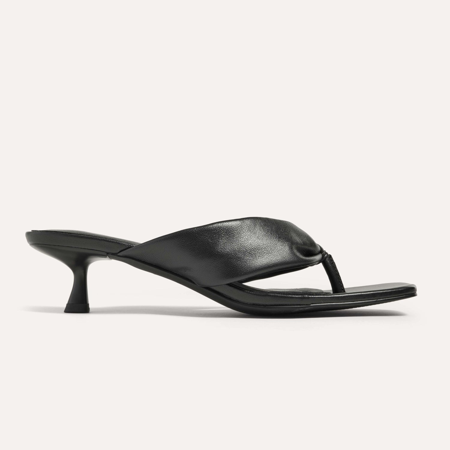 Eva Thong Kitten Heel Mule in Black Leather