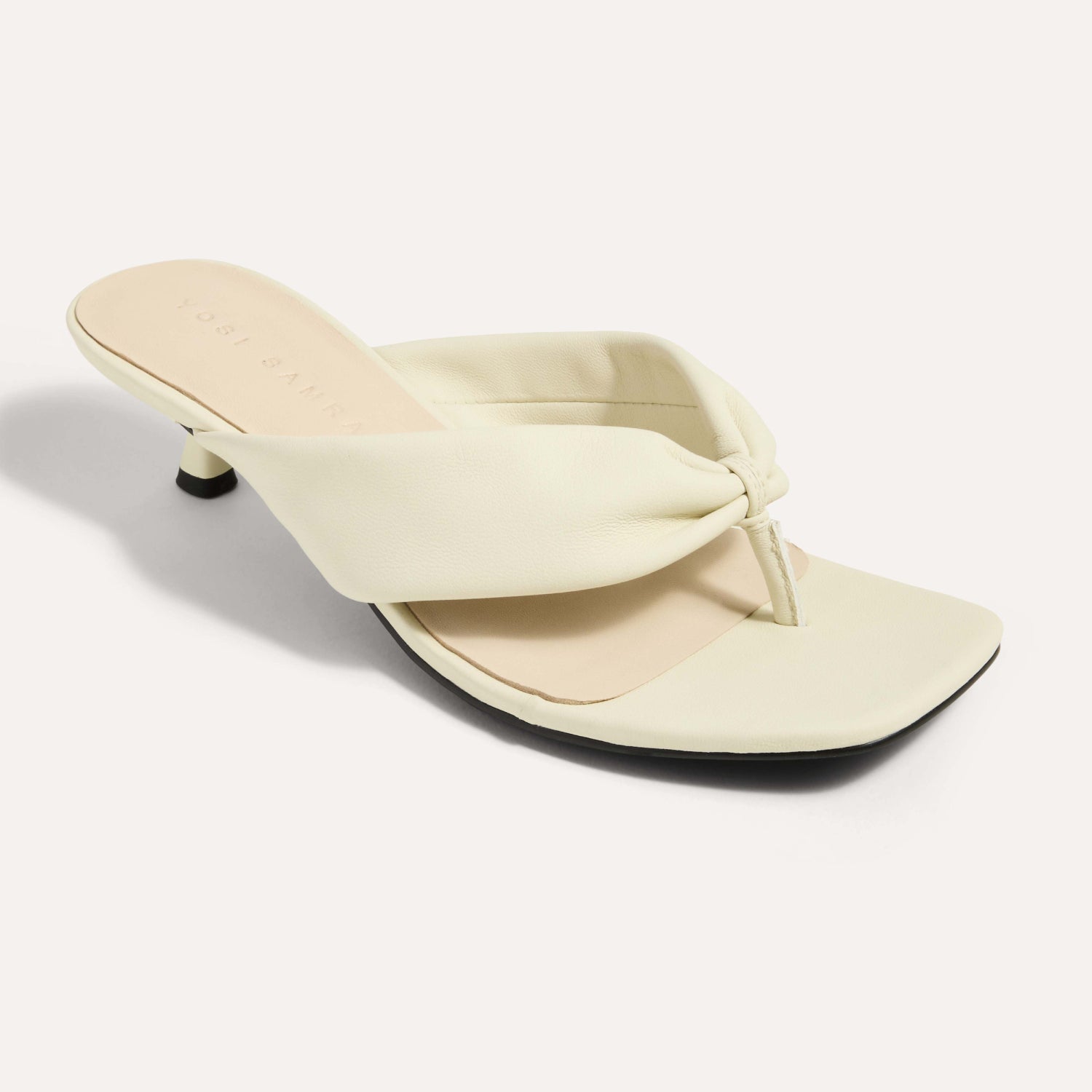 Eva Thong Kitten Heel Mule in Cream Leather