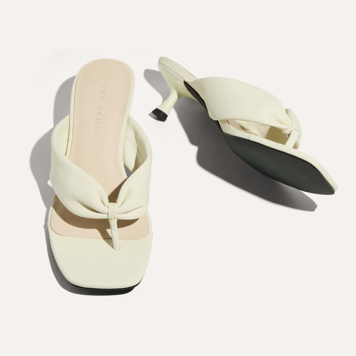 Eva Thong Kitten Heel Mule in Cream Leather