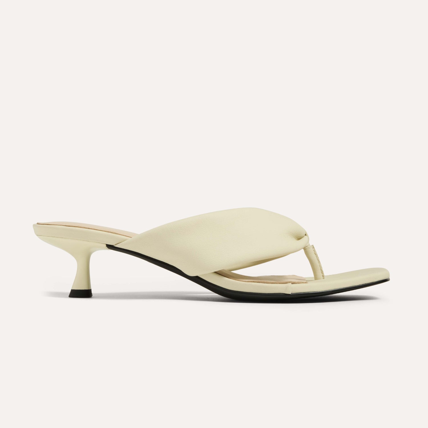 Eva Thong Kitten Heel Mule in Cream Leather