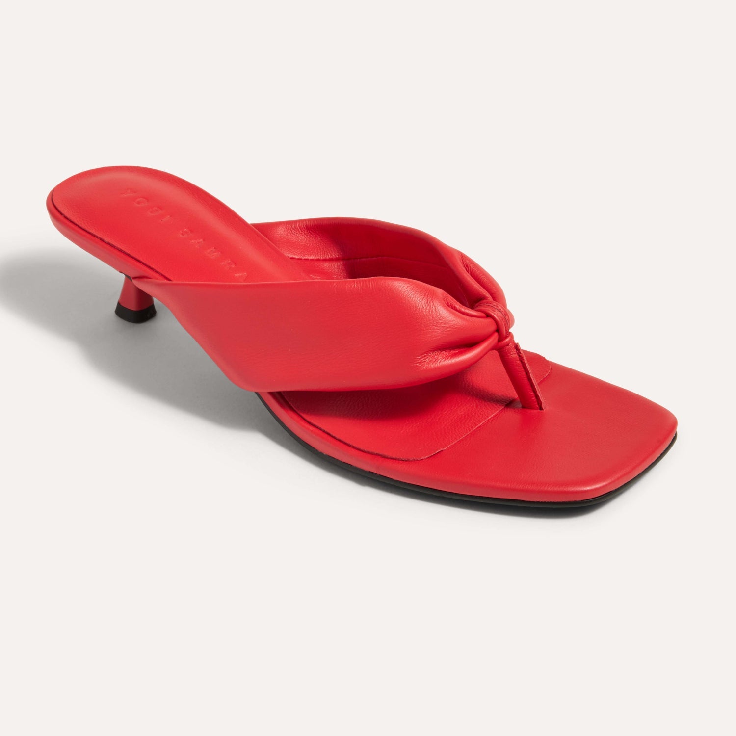 Eva Thong Kitten Heel Mule in Red Leather