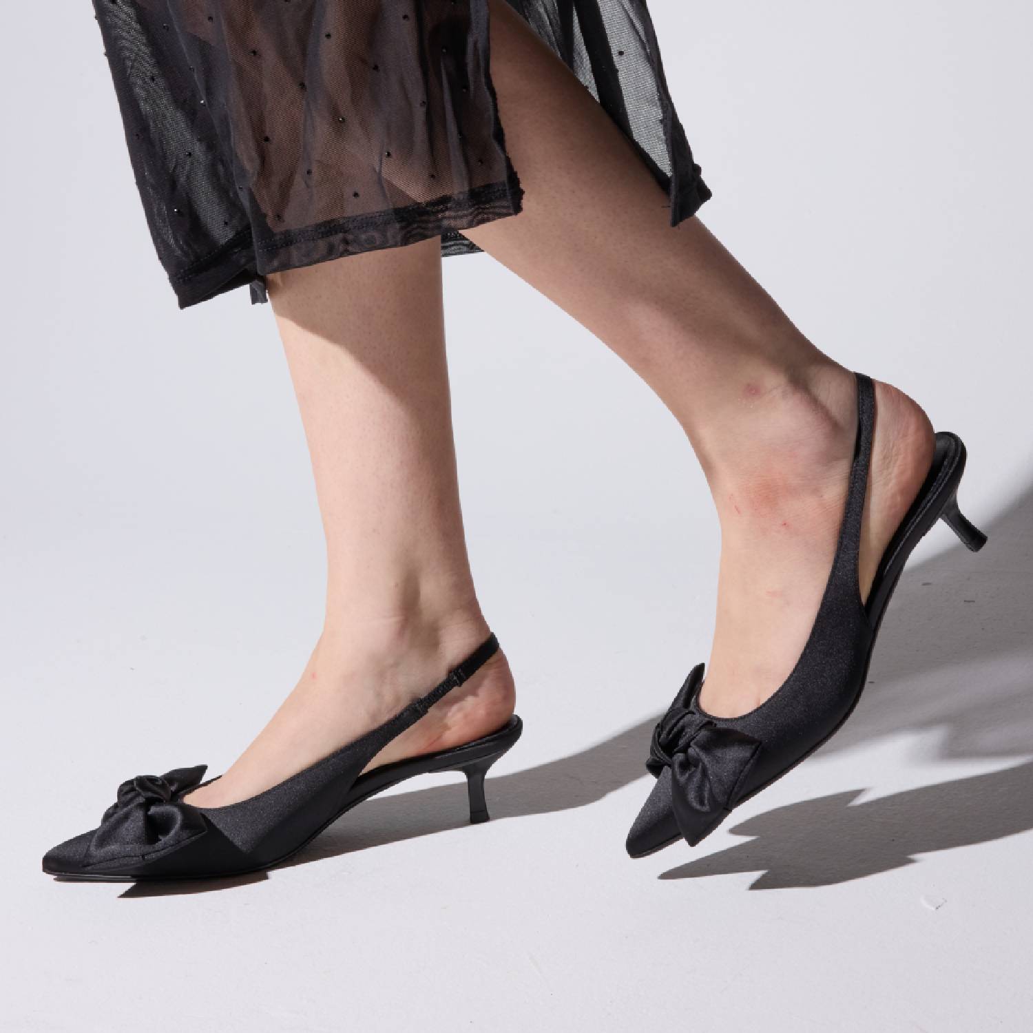 Elise Slingback in Black Satin