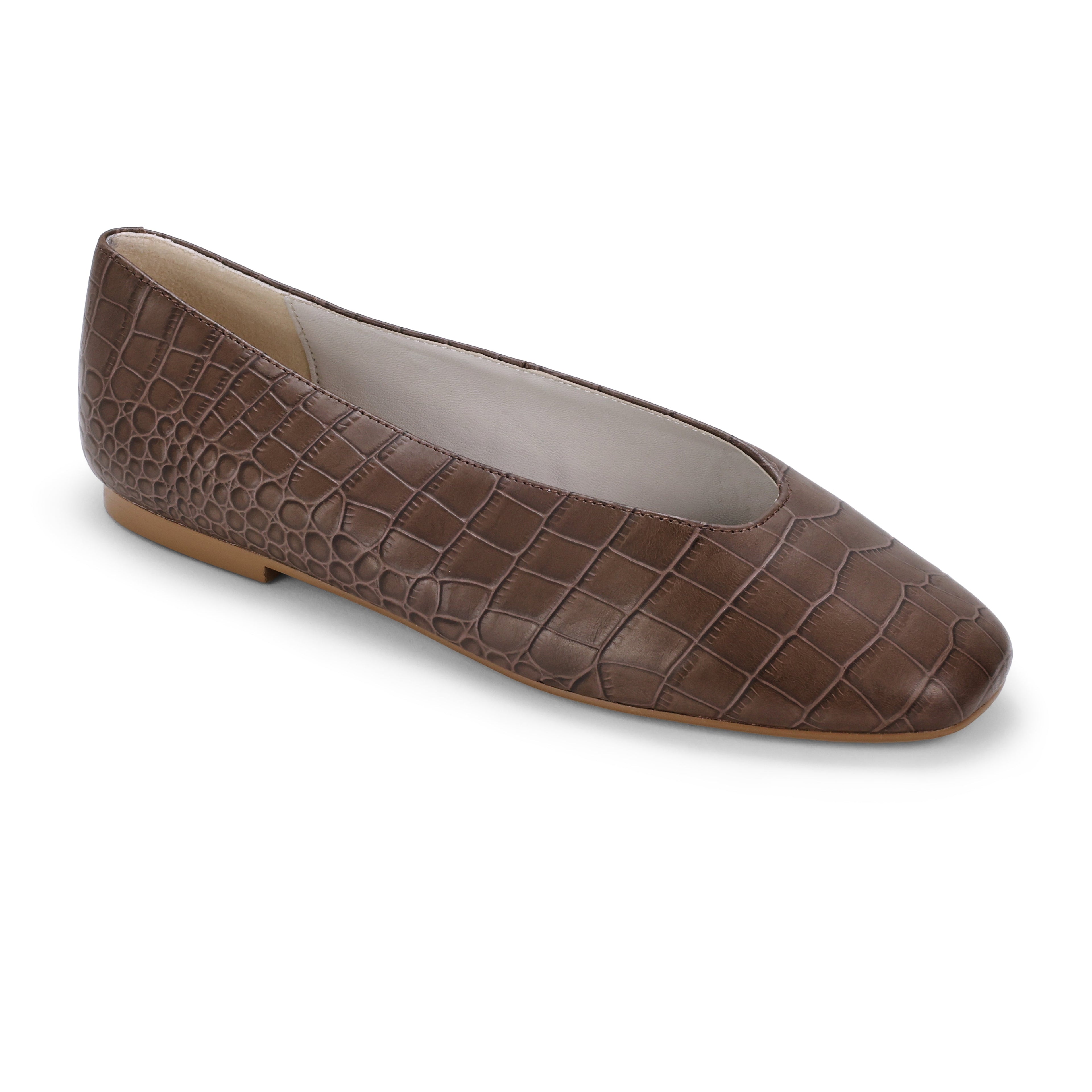 Emerson Ballet Flat in Chocolate Leather Croc - Yosi Samra  - Women's Flats
