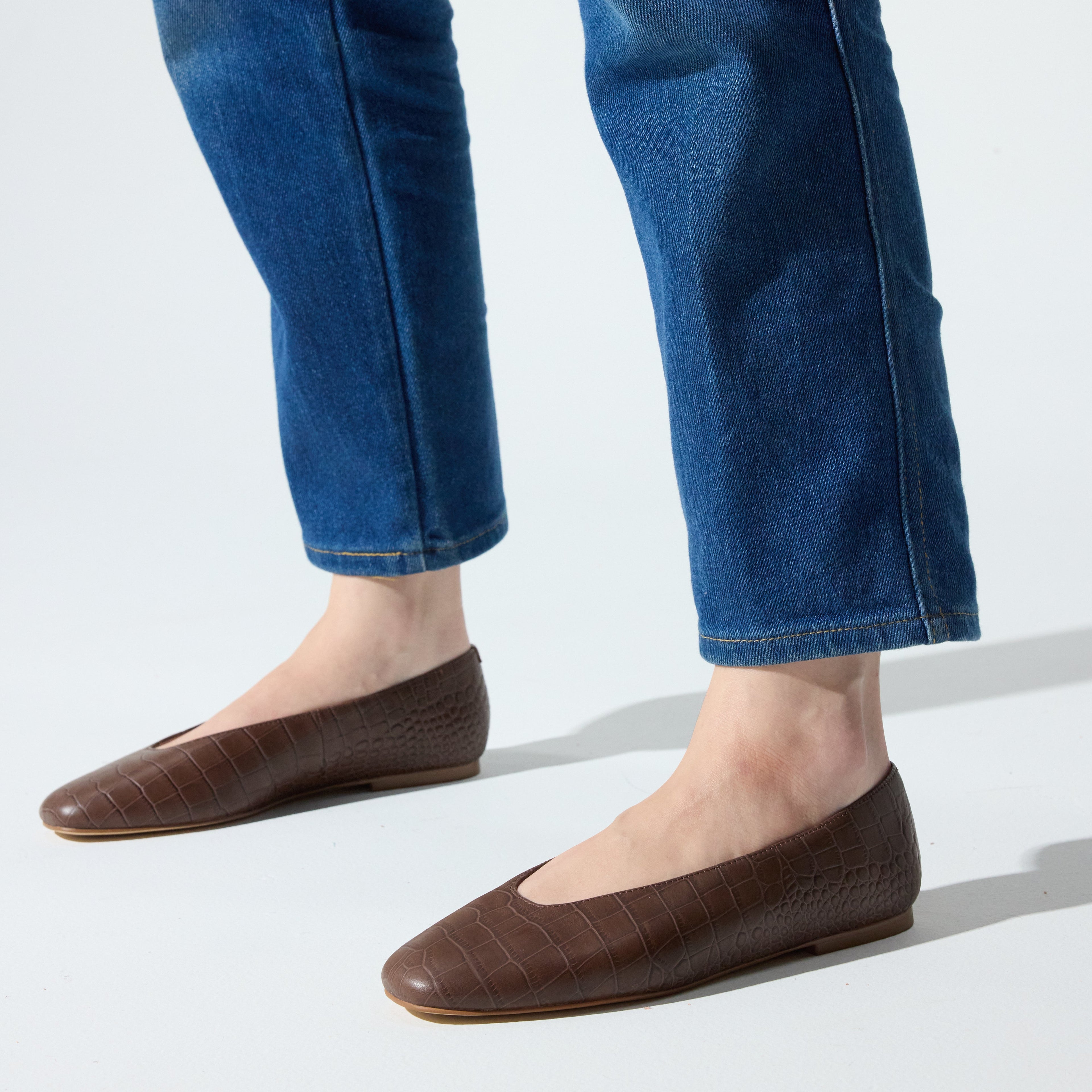 Emerson Ballet Flat in Chocolate Leather Croc - Yosi Samra  - Women's Flats