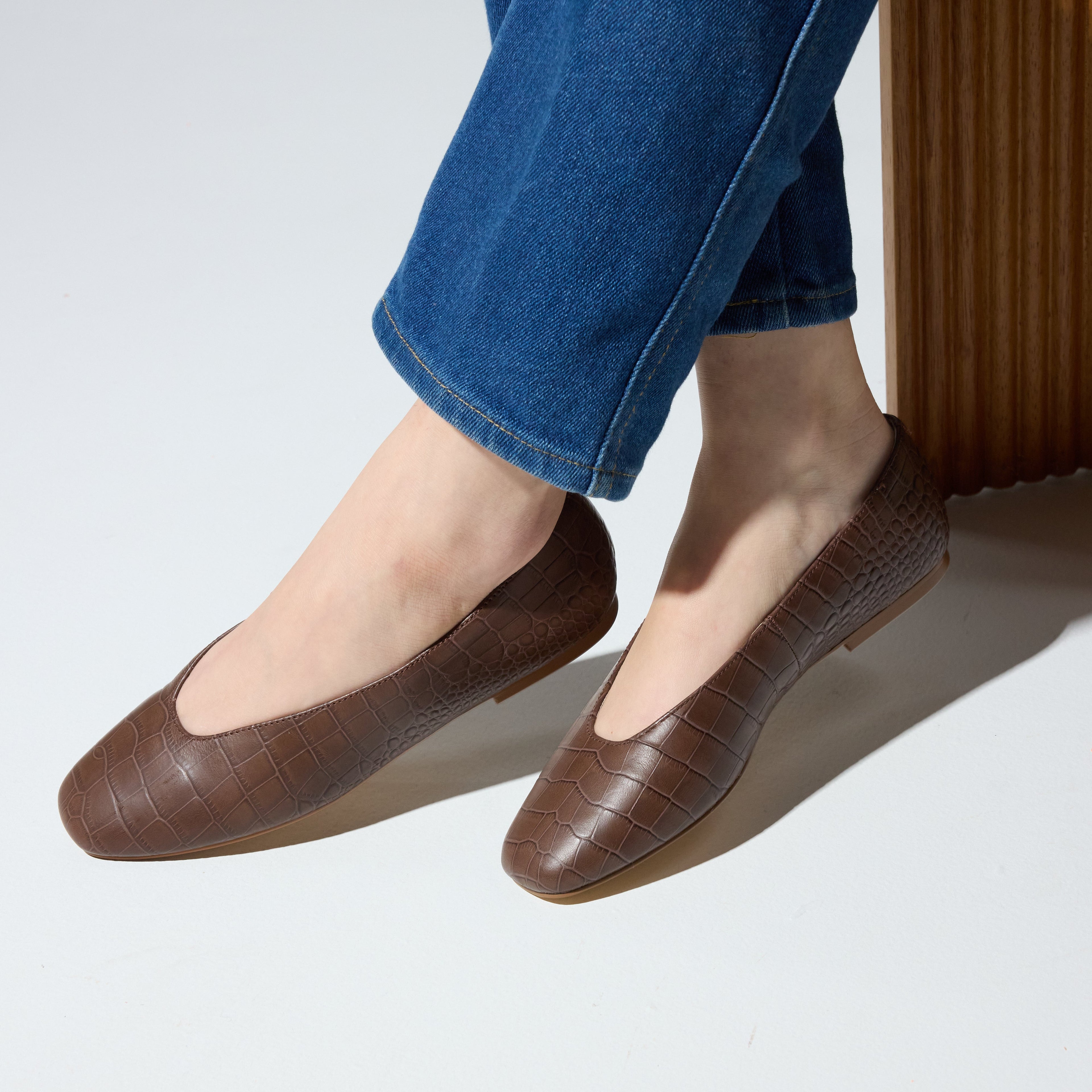 Emerson Ballet Flat in Chocolate Leather Croc - Yosi Samra  - Women's Flats
