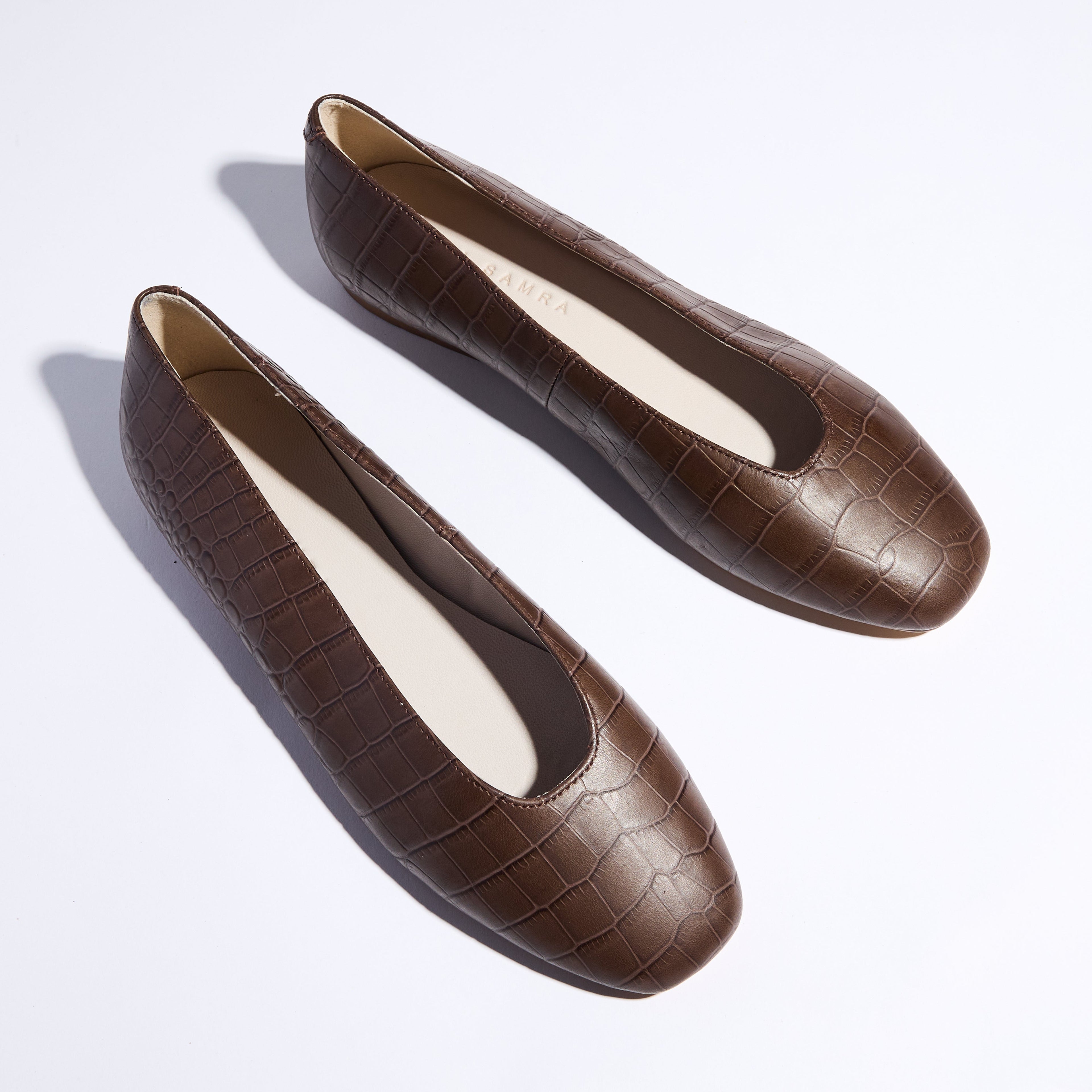 Emerson Ballet Flat in Chocolate Leather Croc - Yosi Samra  - Women's Flats