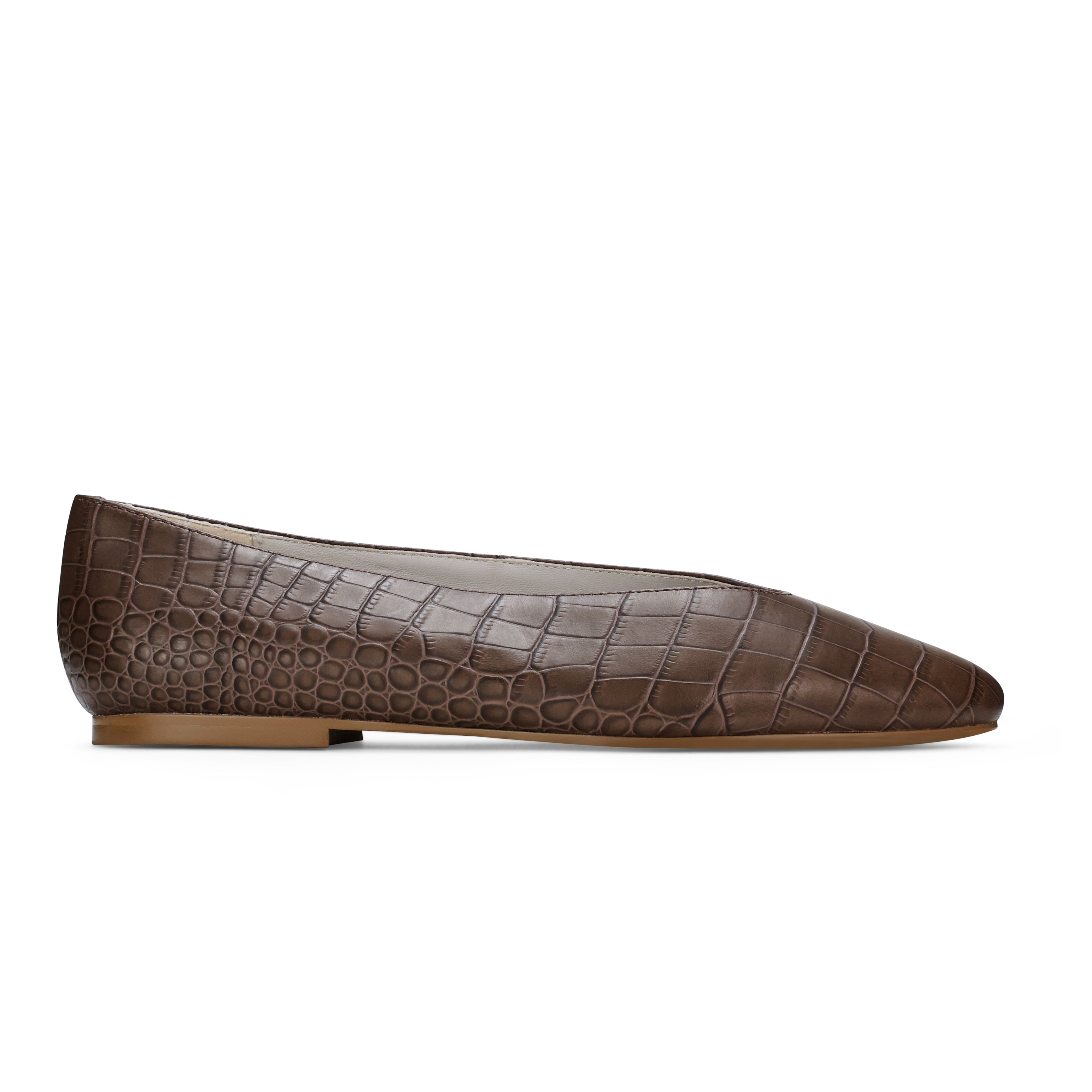 Emerson Ballet Flat in Chocolate Leather Croc - Yosi Samra  - Women's Flats