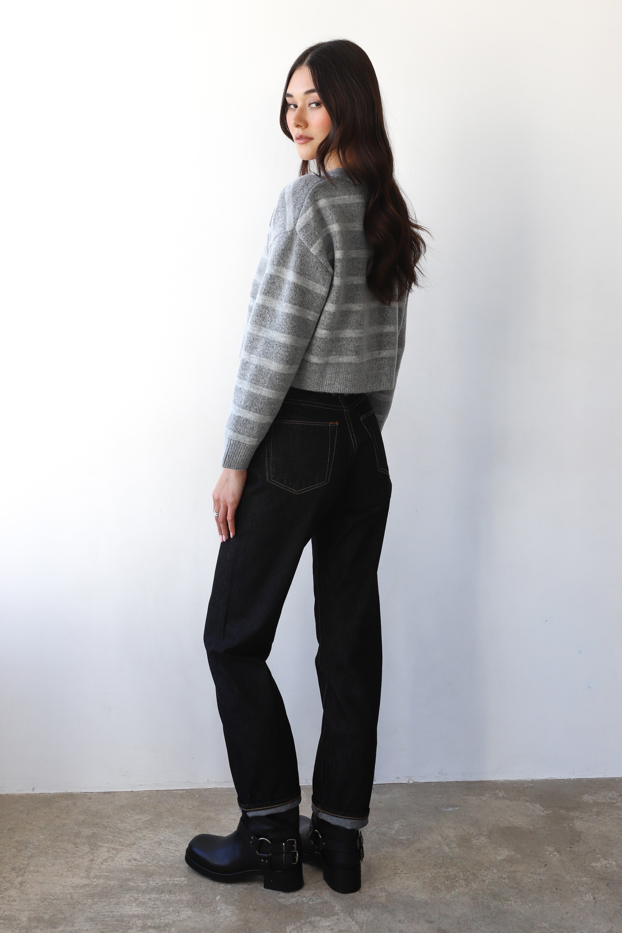 Fiona Cardigan - Heather Grey Stripe
