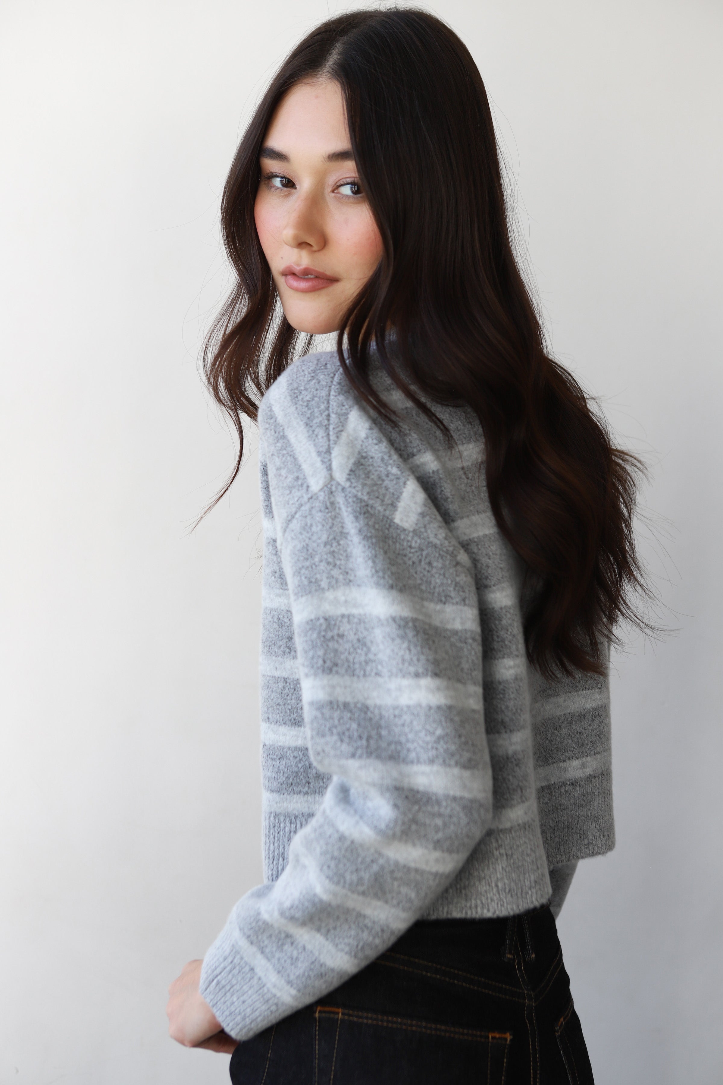 Fiona Cardigan - Heather Grey Stripe