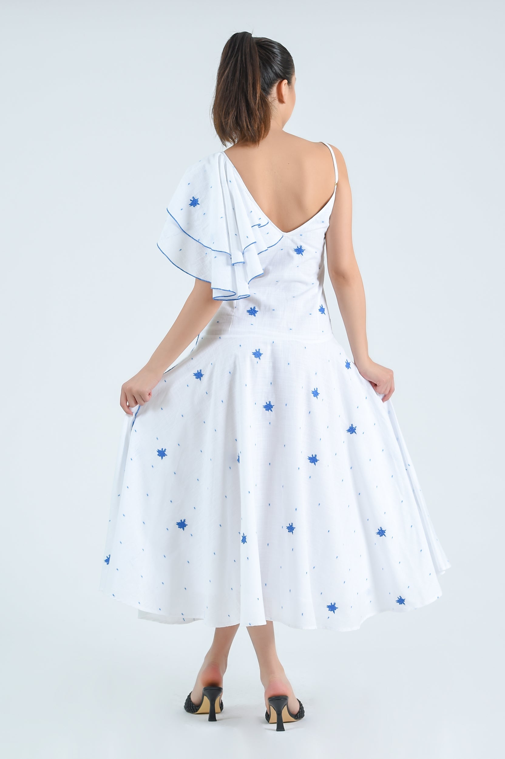 Poppy | White With Blue Swiss Dots