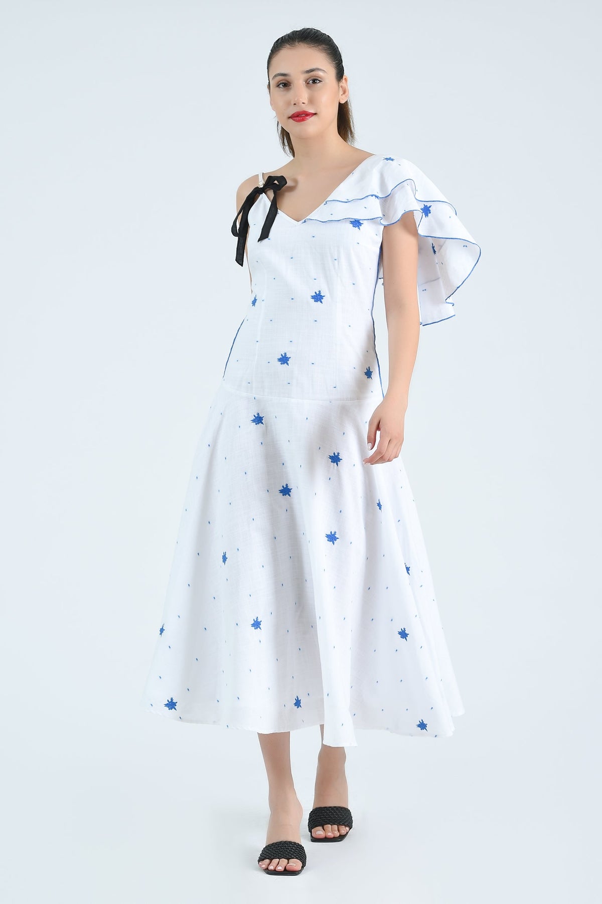 Poppy | White With Blue Swiss Dots