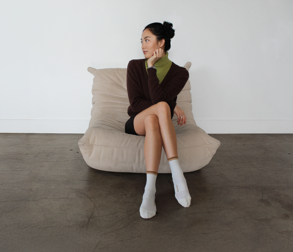 Brulee Striped Crew Grip Sock