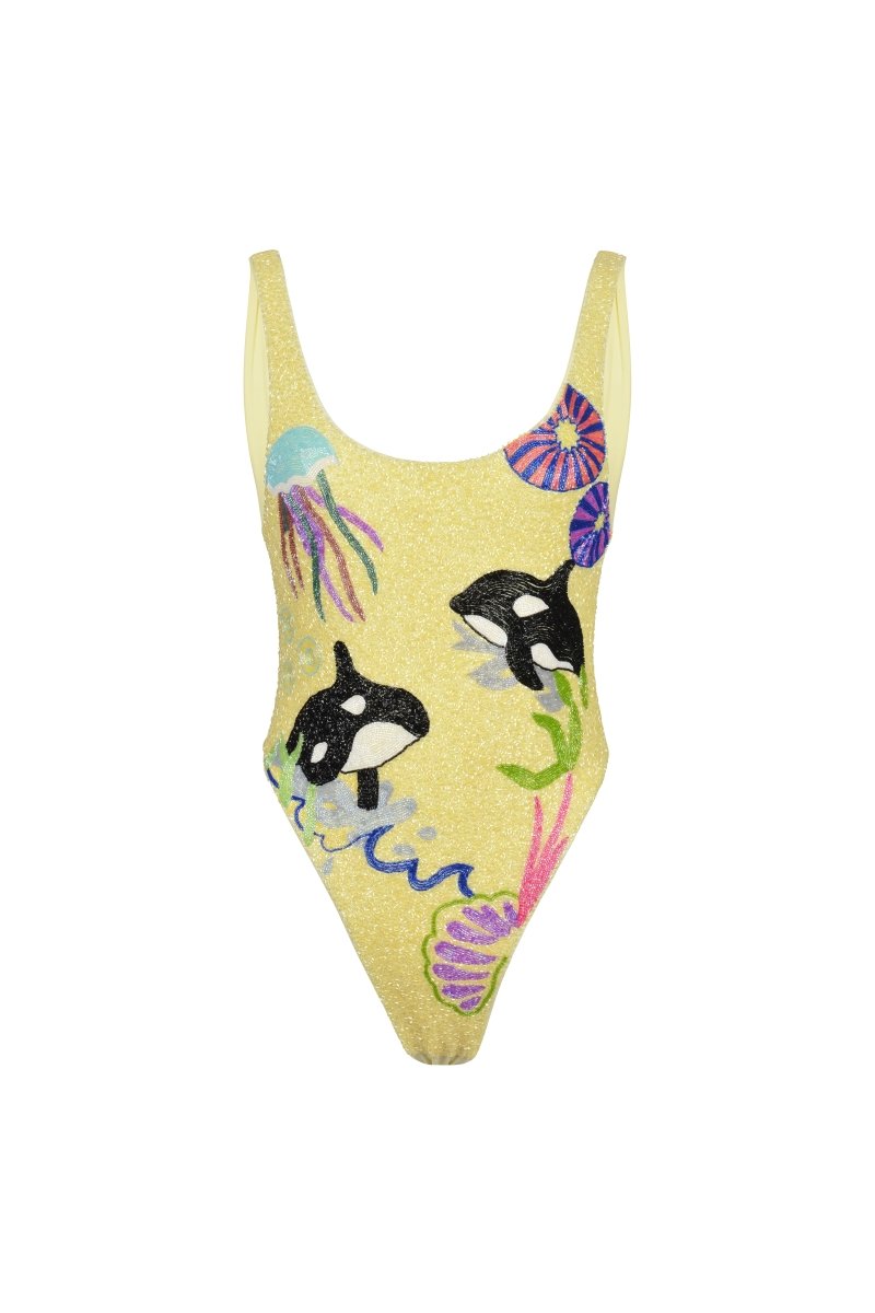 Orca Hand Beaded Swimsuit | Yellow