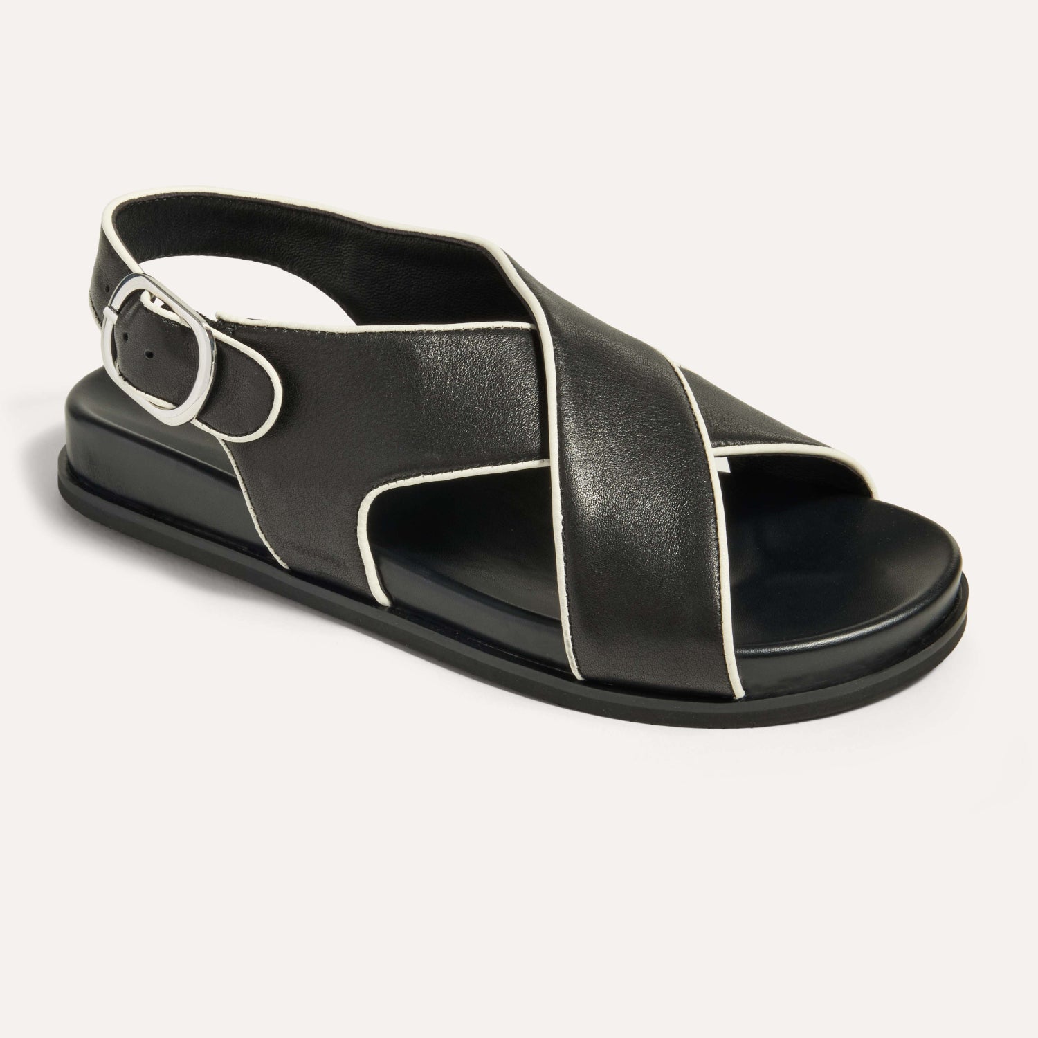 Gemma Cross Strap Sandal in Black Leather