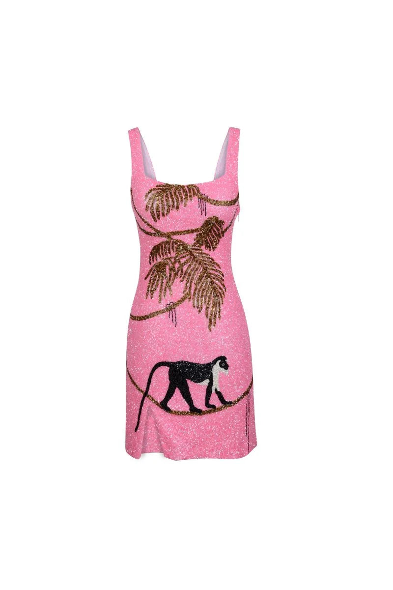 St. Barth Hand-Beaded Crystal Dress- Pink