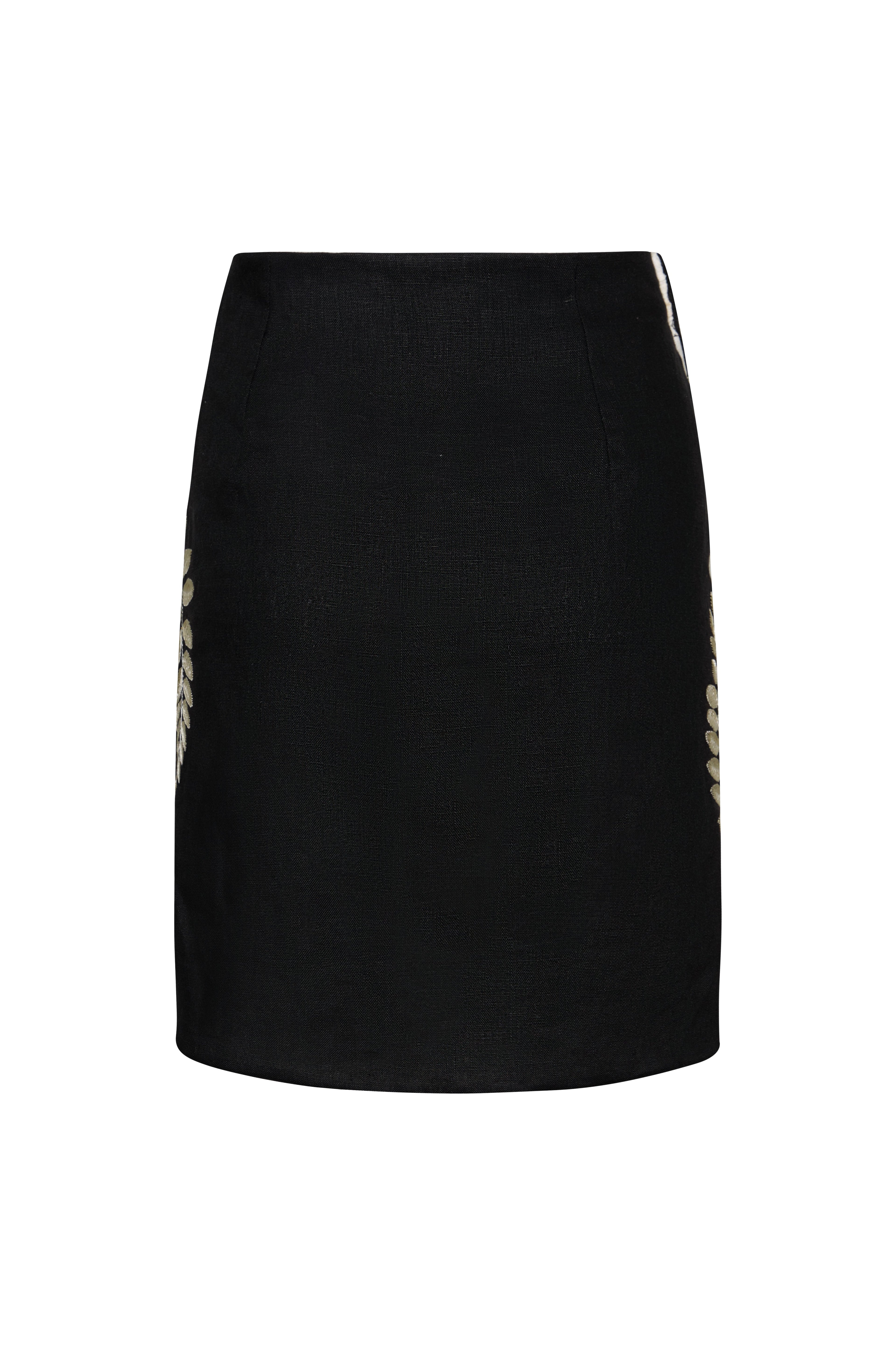 Guainia Embroidered Linen Mini Skirt / Black