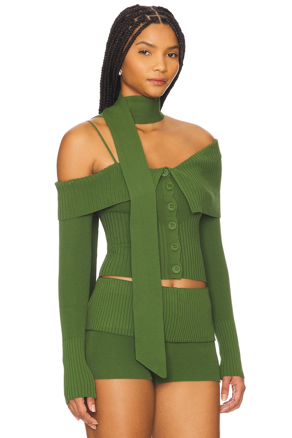 House Of Sunny One Love One Shoulder Sweater In Pine Green