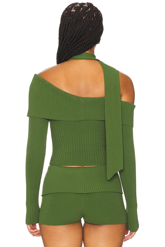 House Of Sunny One Love One Shoulder Sweater In Pine Green