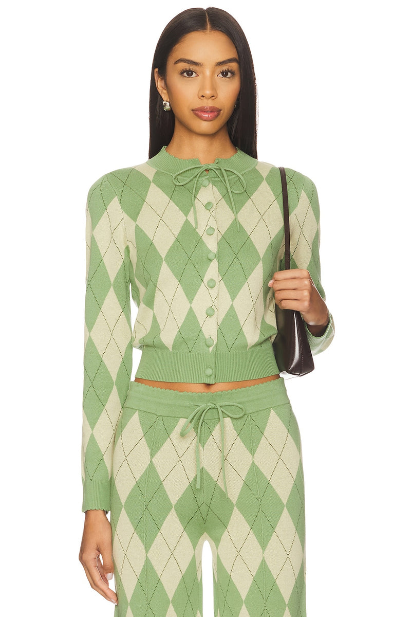 House Of Sunny Argyle Lounge Cardigan In Matcha