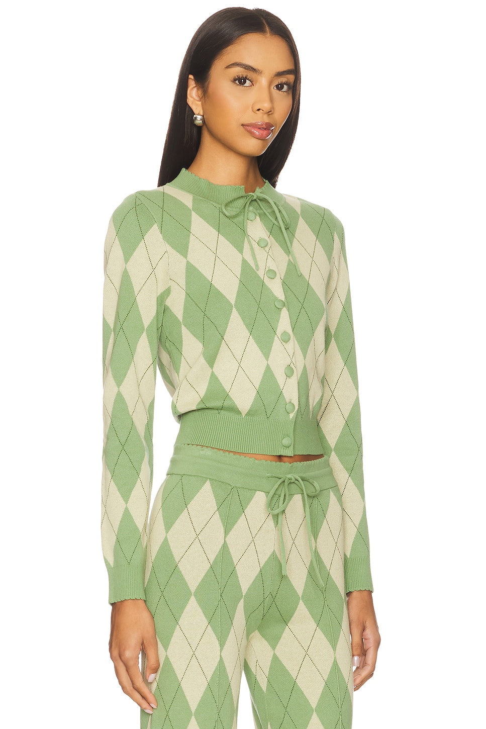 House Of Sunny Argyle Lounge Cardigan In Matcha