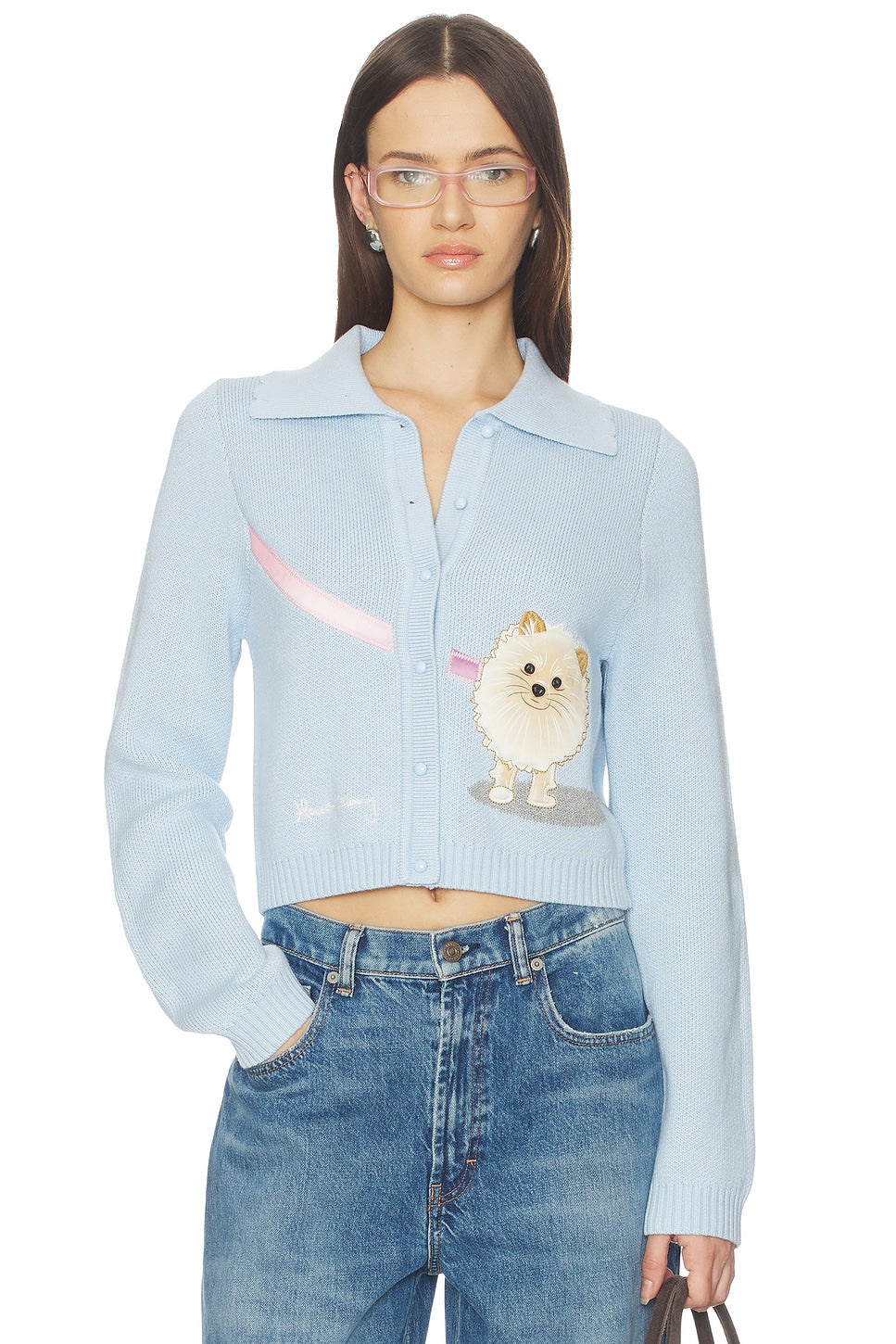 House Of Sunny Pom Pom Tripper Cardigan In Sky Blue