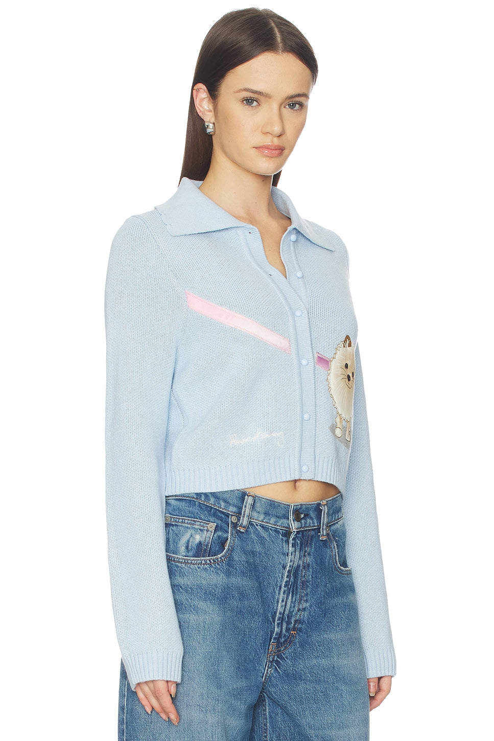 House Of Sunny Pom Pom Tripper Cardigan In Sky Blue