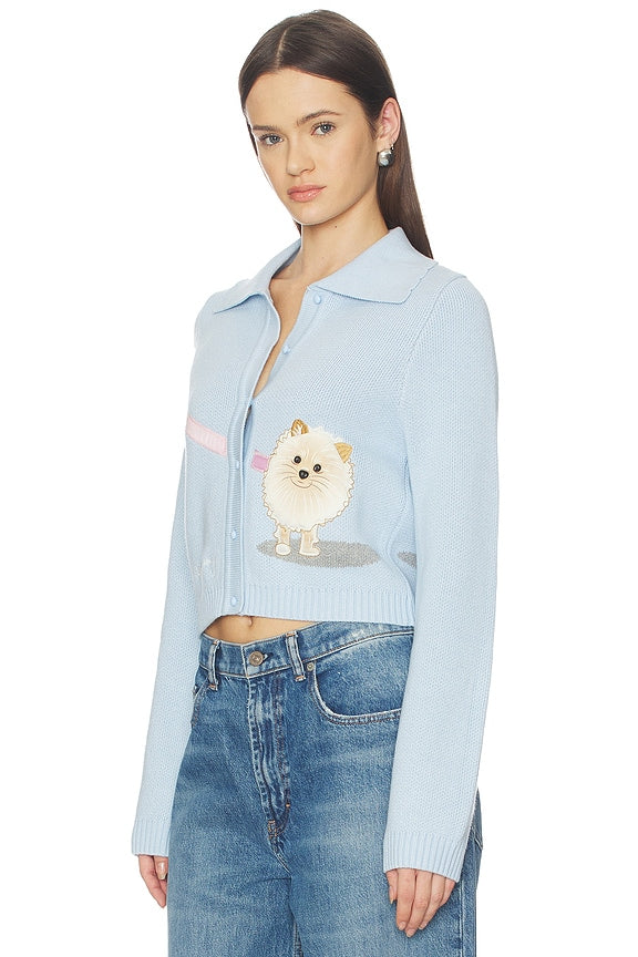 House Of Sunny Pom Pom Tripper Cardigan In Sky Blue