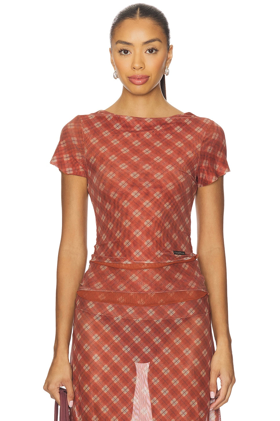 House Of Sunny Retro Check Mesh Top In Multi