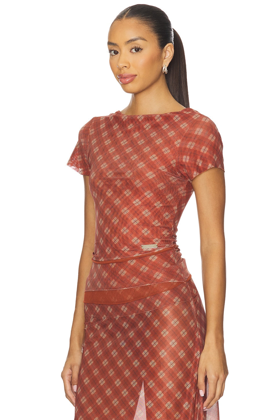 House Of Sunny Retro Check Mesh Top In Multi