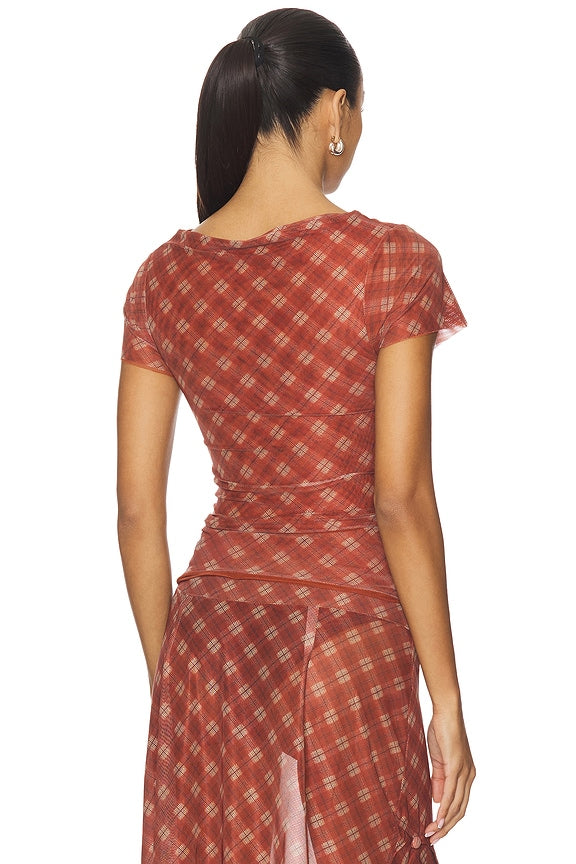 House Of Sunny Retro Check Mesh Top In Multi