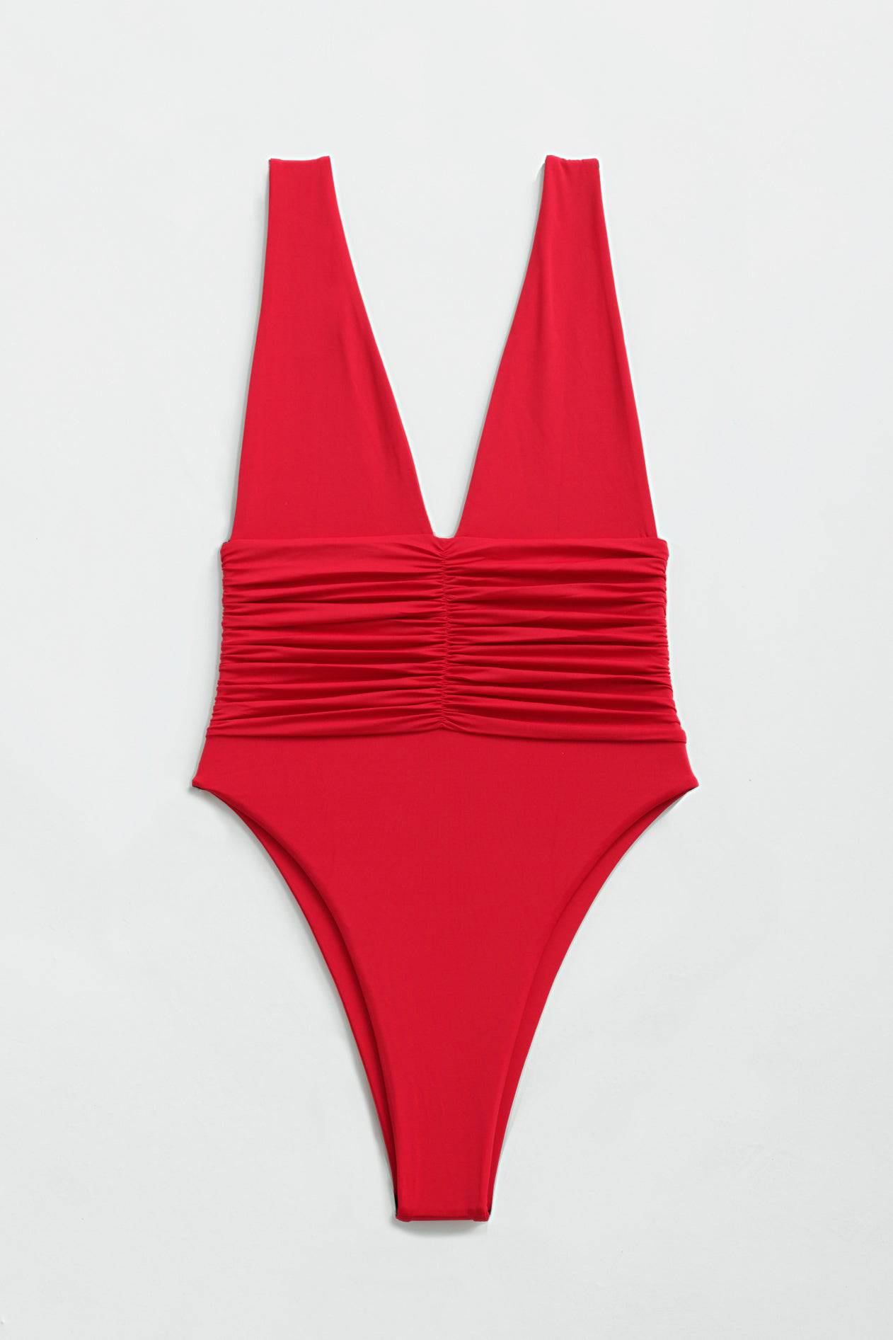 RIOT SWIM Echo One Piece Moderate swimsuit in vibrant fire red, featuring a sleek design and supportive fit.