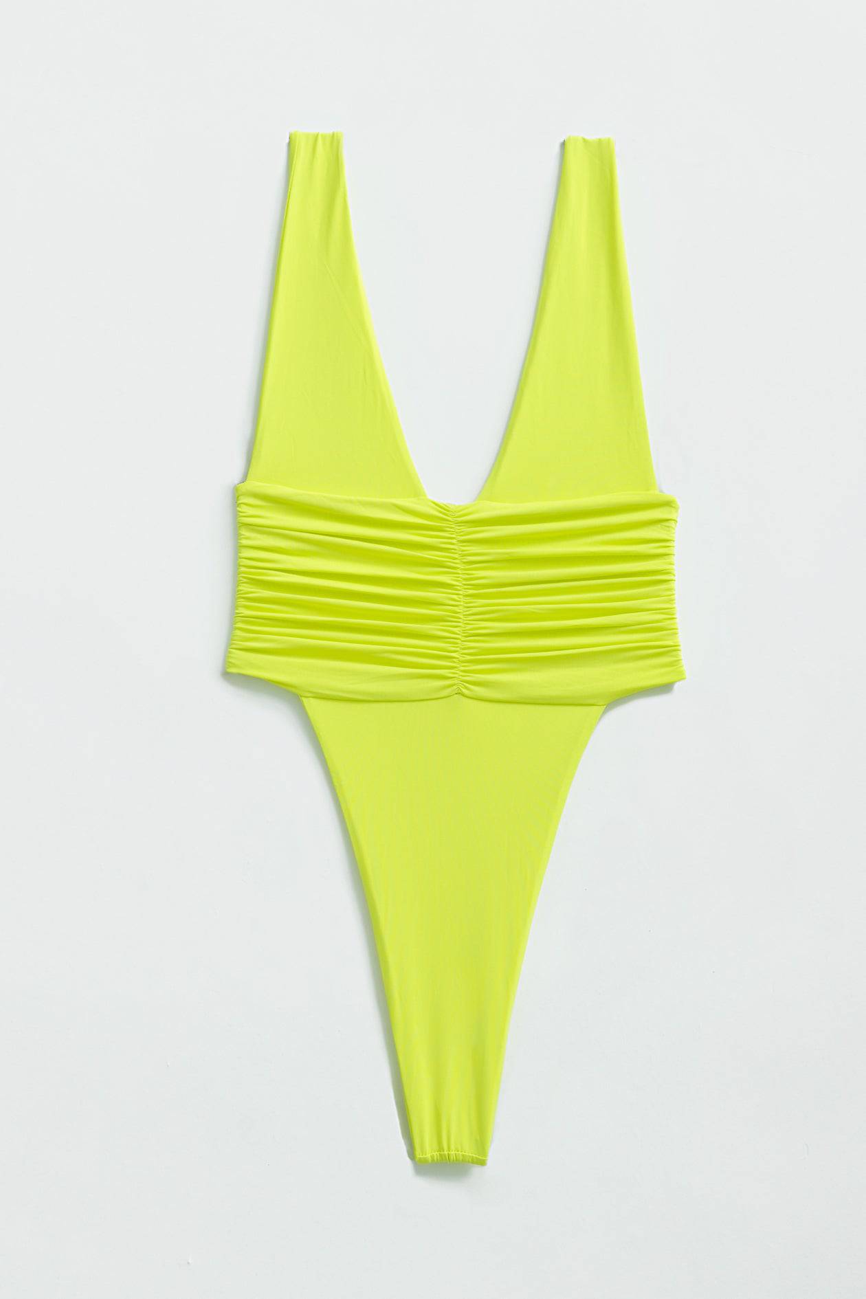 RIOT SWIM Echo One Piece Minimal swimsuit in kiwi color, featuring a sleek, simple design with moderate coverage.