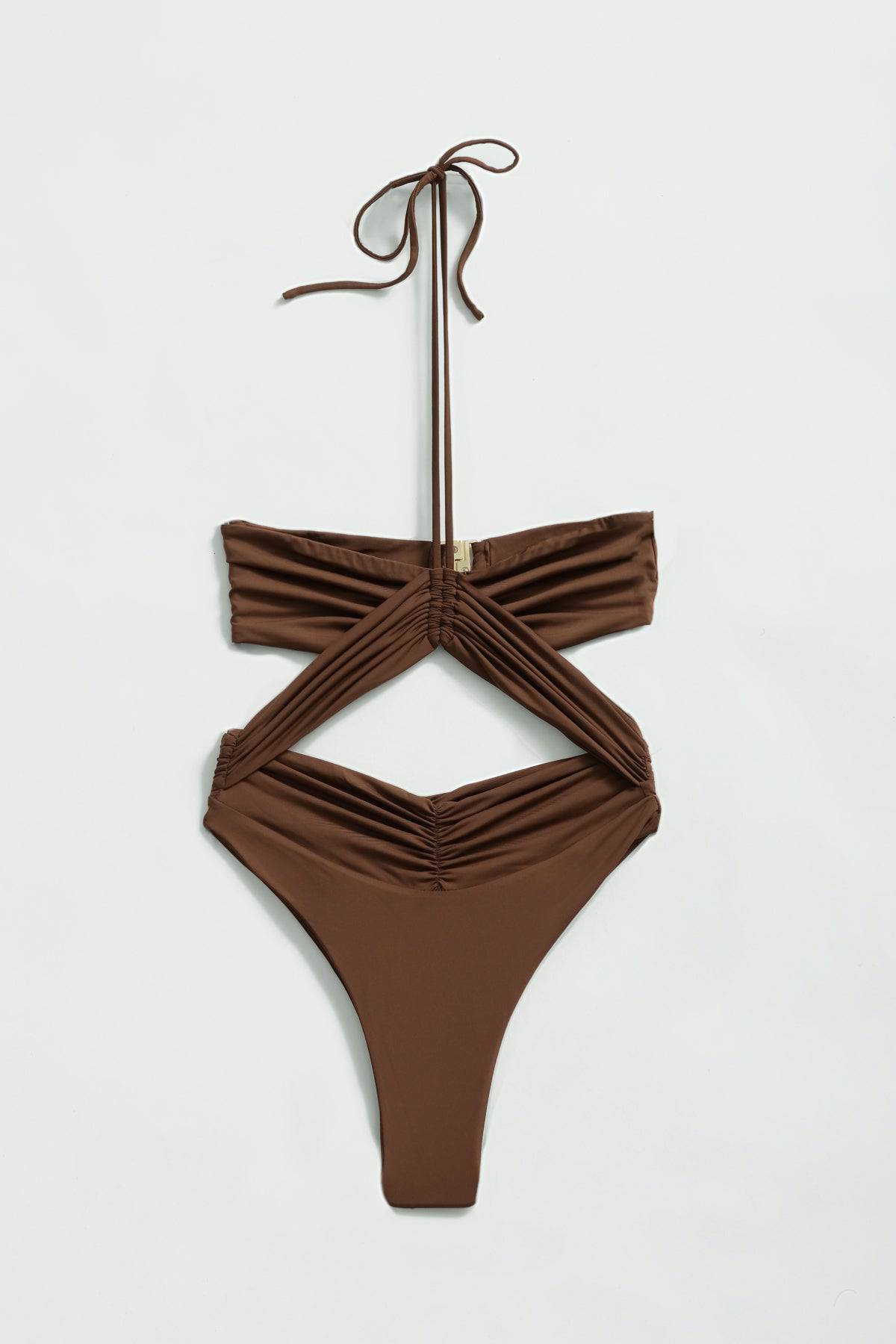 Chocolate Phoenix One Piece swimsuit by RIOT SWIM, featuring a stylish one-piece design with a sleek fit and vibrant color.